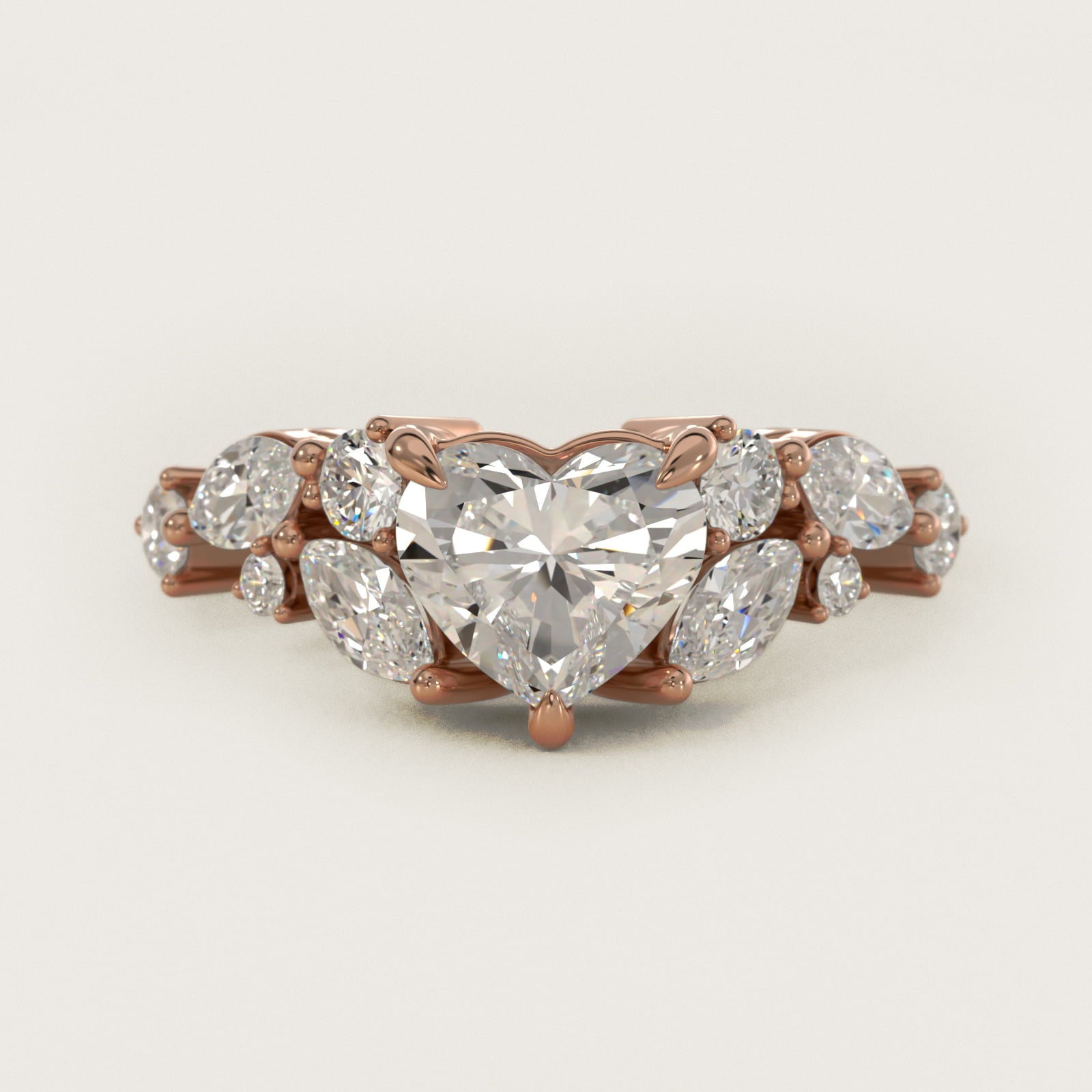 Diamond Nest Side Stone Engagement Ring In 18k Rose Gold By James Allen - Heart Center
