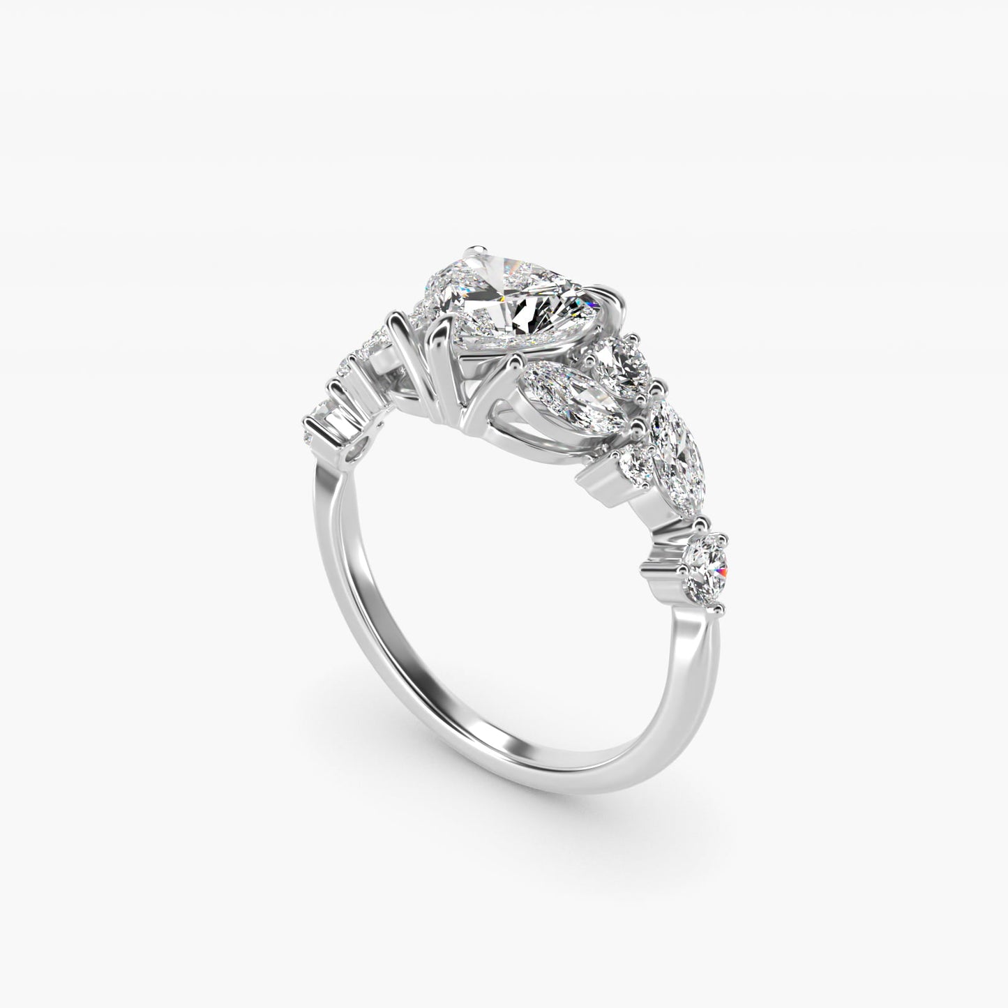 Diamond Nest Side Stone Engagement Ring In 18k White Gold By James Allen - Heart Center