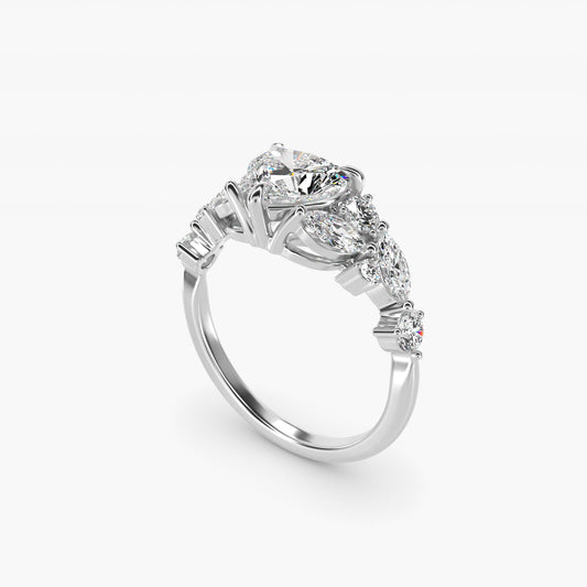 Diamond Nest Side Stone Engagement Ring In 18k White Gold By James Allen - Heart Center