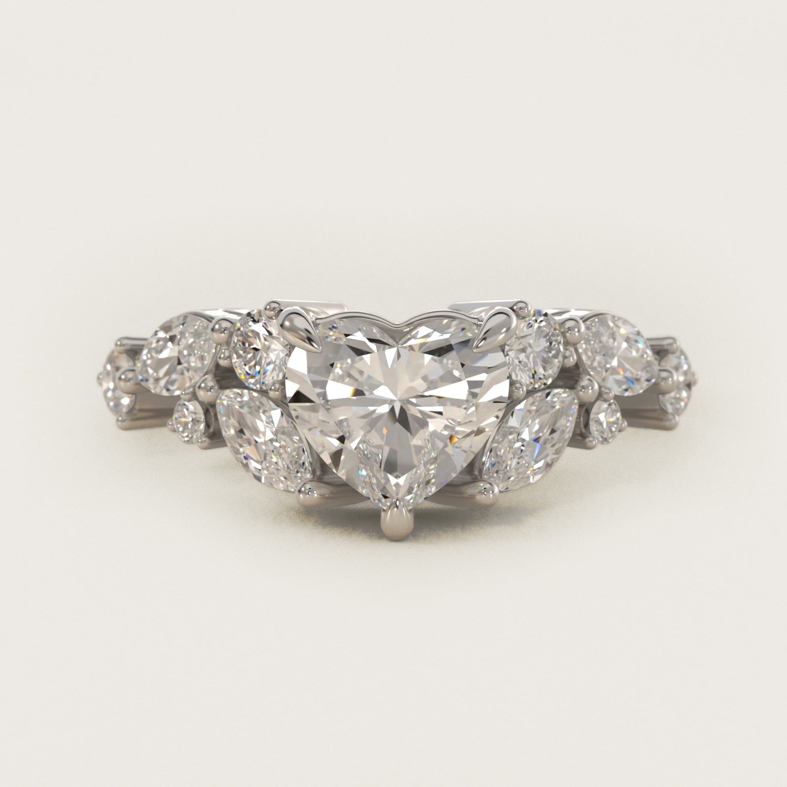 Diamond Nest Side Stone Engagement Ring In 18k White Gold By James Allen - Heart Center