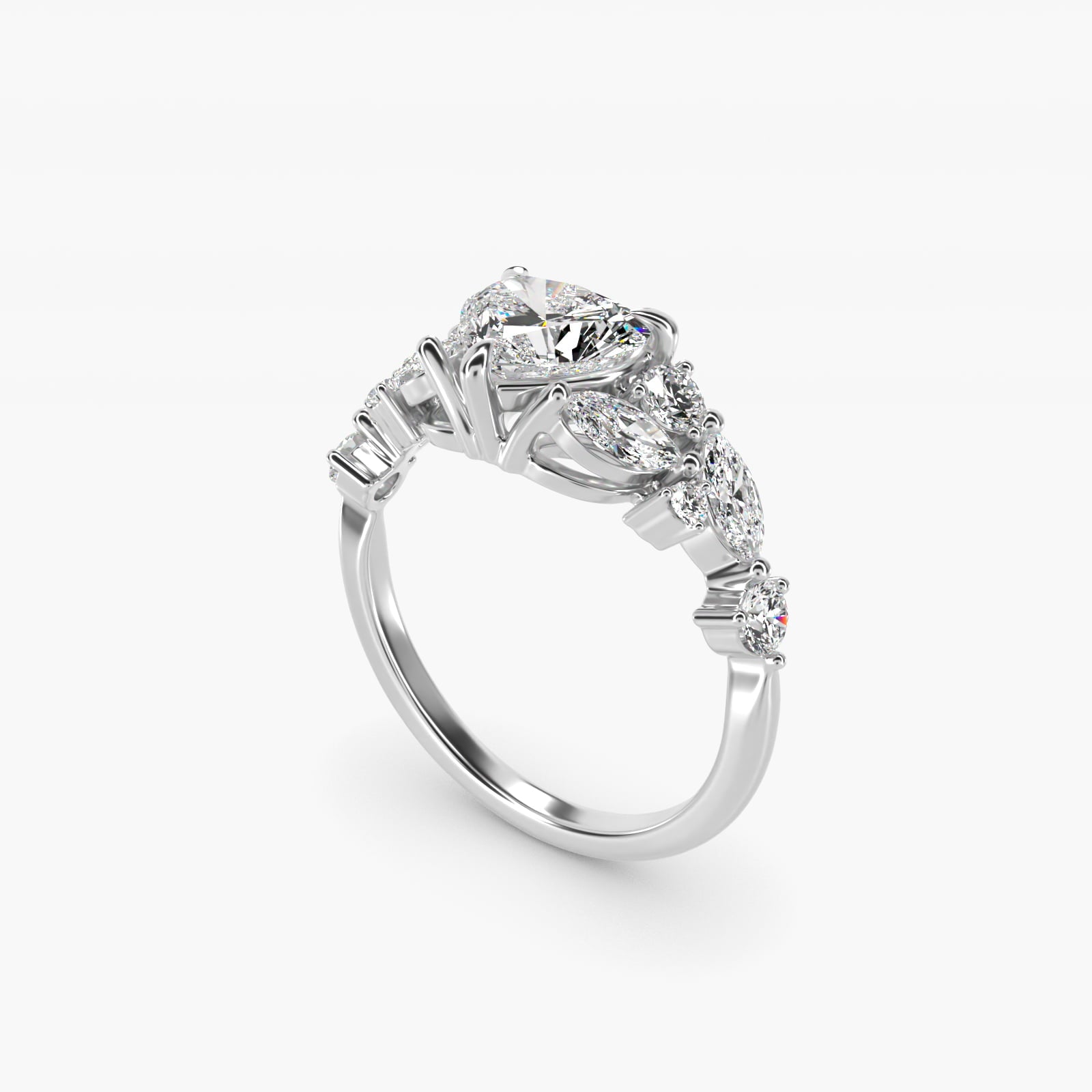 Diamond Nest Side Stone Engagement Ring In Platinum By James Allen - Heart Center