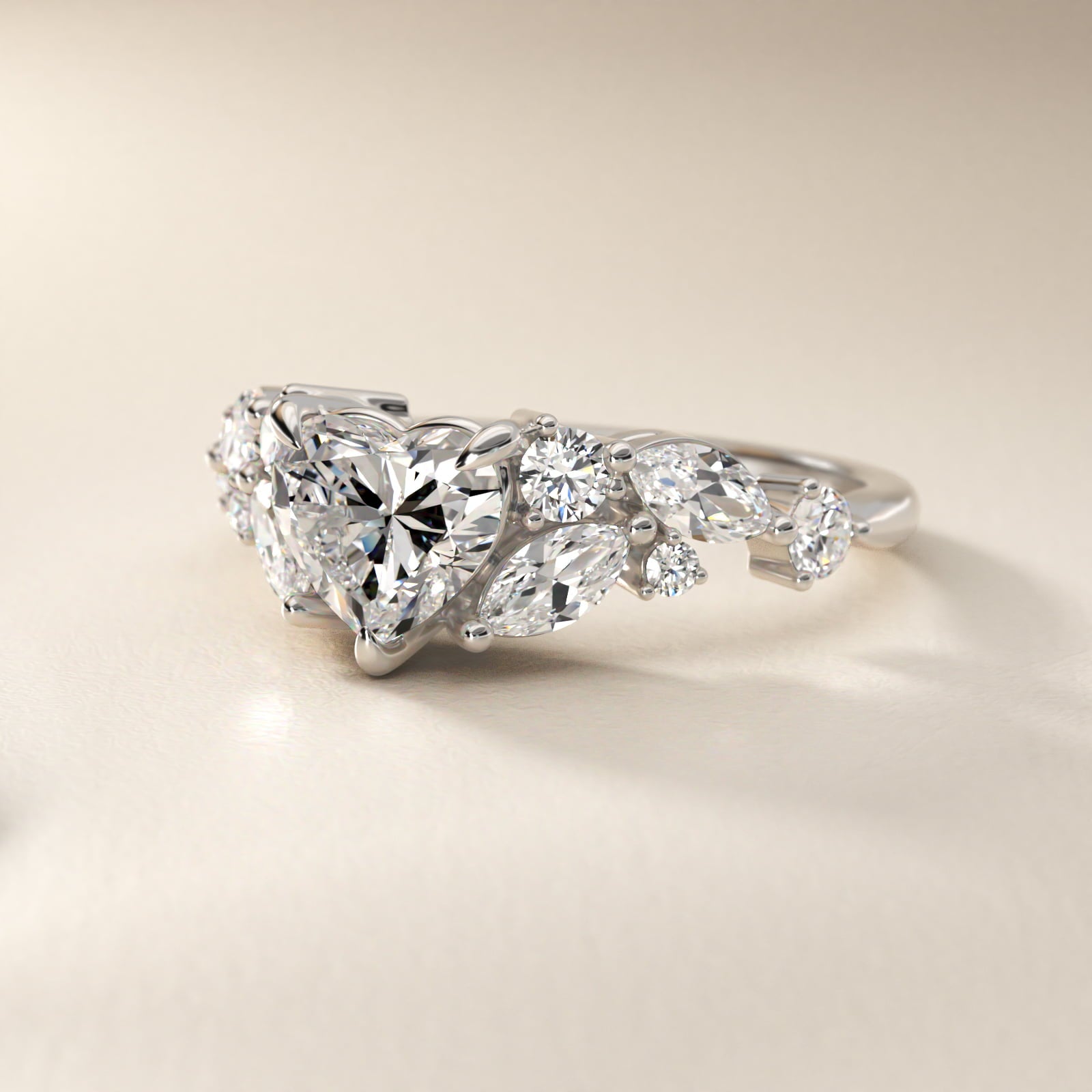 Diamond Nest Side Stone Engagement Ring In Platinum By James Allen - Heart Center