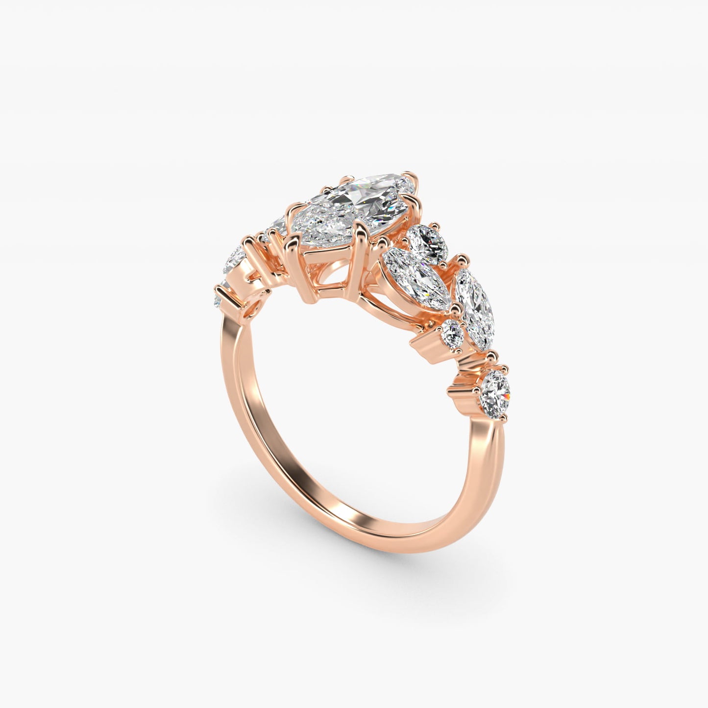 Diamond Nest Side Stone Engagement Ring In 14K Rose Gold By James Allen - Marquise Center
