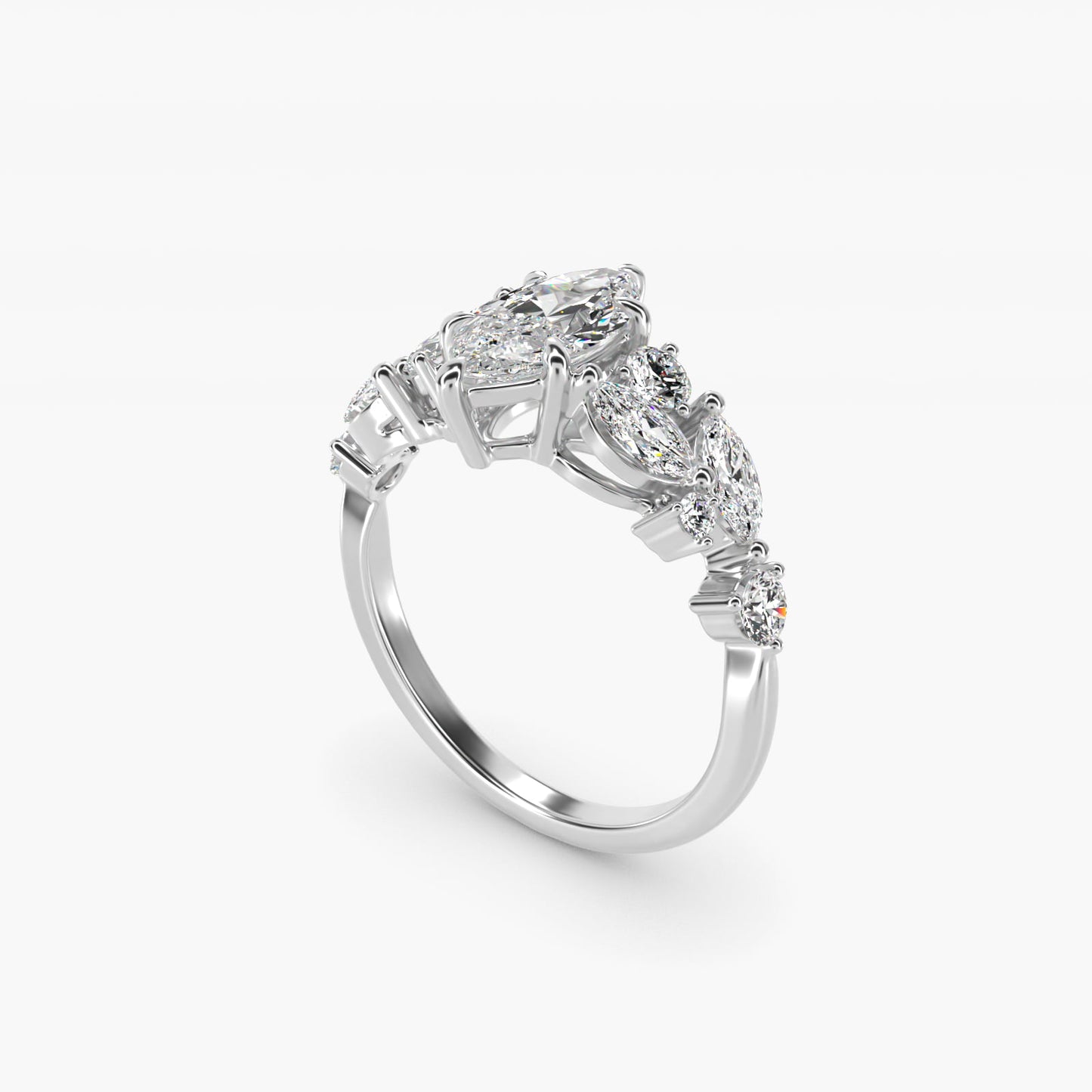 Diamond Nest Side Stone Engagement Ring In 18k White Gold By James Allen - Marquise Center