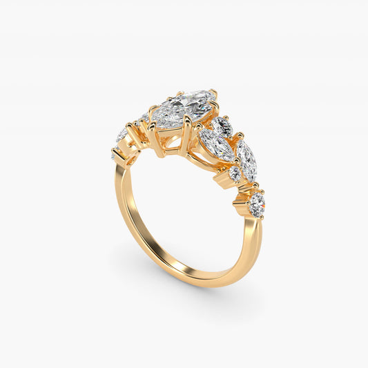 Diamond Nest Side Stone Engagement Ring In 18k Yellow Gold By James Allen - Marquise Center