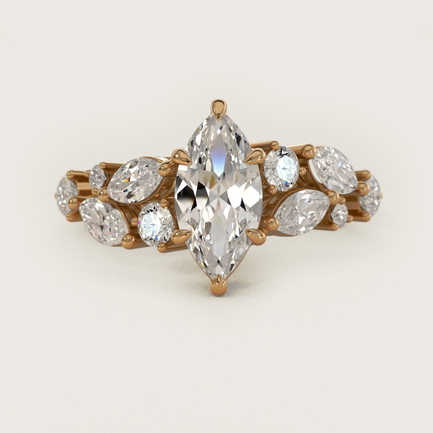 Diamond Nest Side Stone Engagement Ring In 14K Yellow Gold By James Allen - Marquise Center