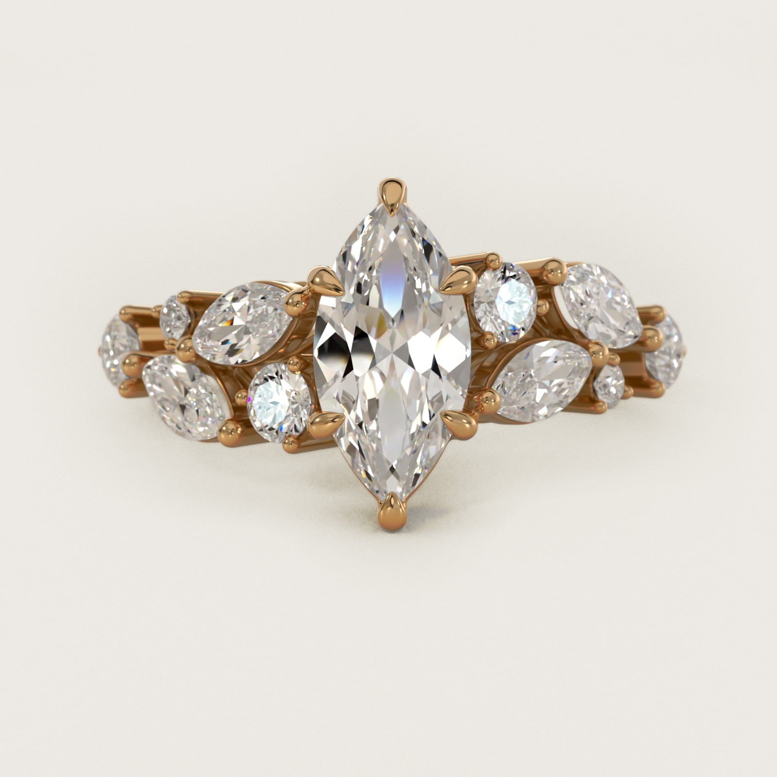 Diamond Nest Side Stone Engagement Ring In 14K Yellow Gold By James Allen - Marquise Center