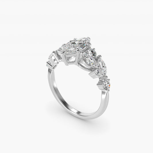 Diamond Nest Side Stone Engagement Ring In Platinum By James Allen - Marquise Center