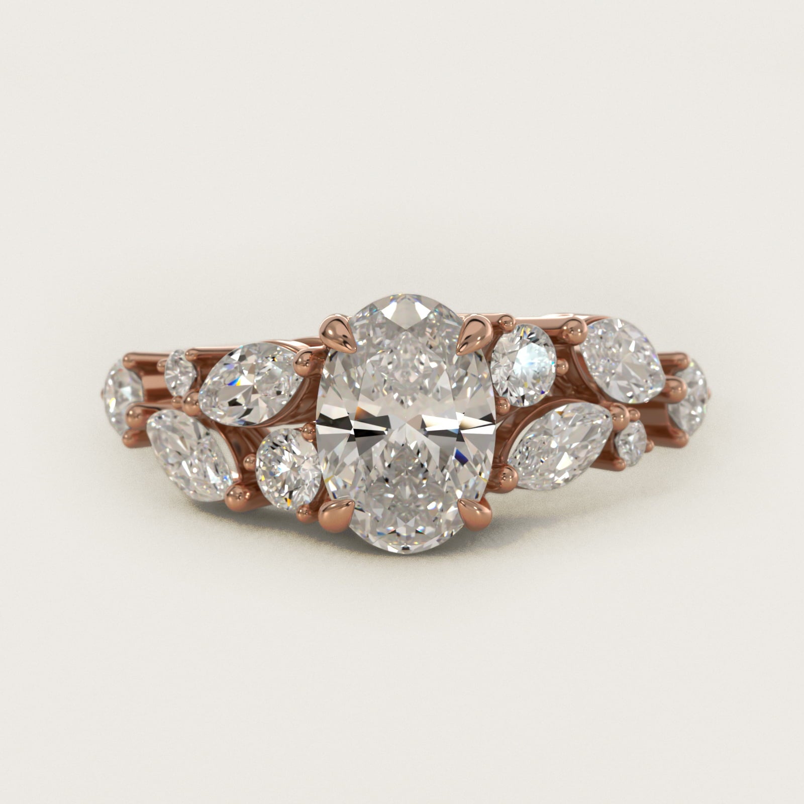 Diamond Nest Side Stone Engagement Ring In 14K Rose Gold By James Allen - Oval Center