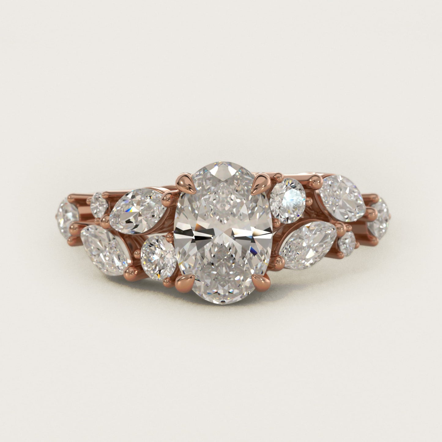 Diamond Nest Side Stone Engagement Ring In 18k Rose Gold By James Allen - Oval Center