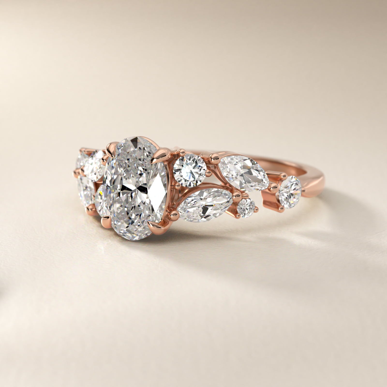 Diamond Nest Side Stone Engagement Ring In 14K Rose Gold By James Allen - Oval Center