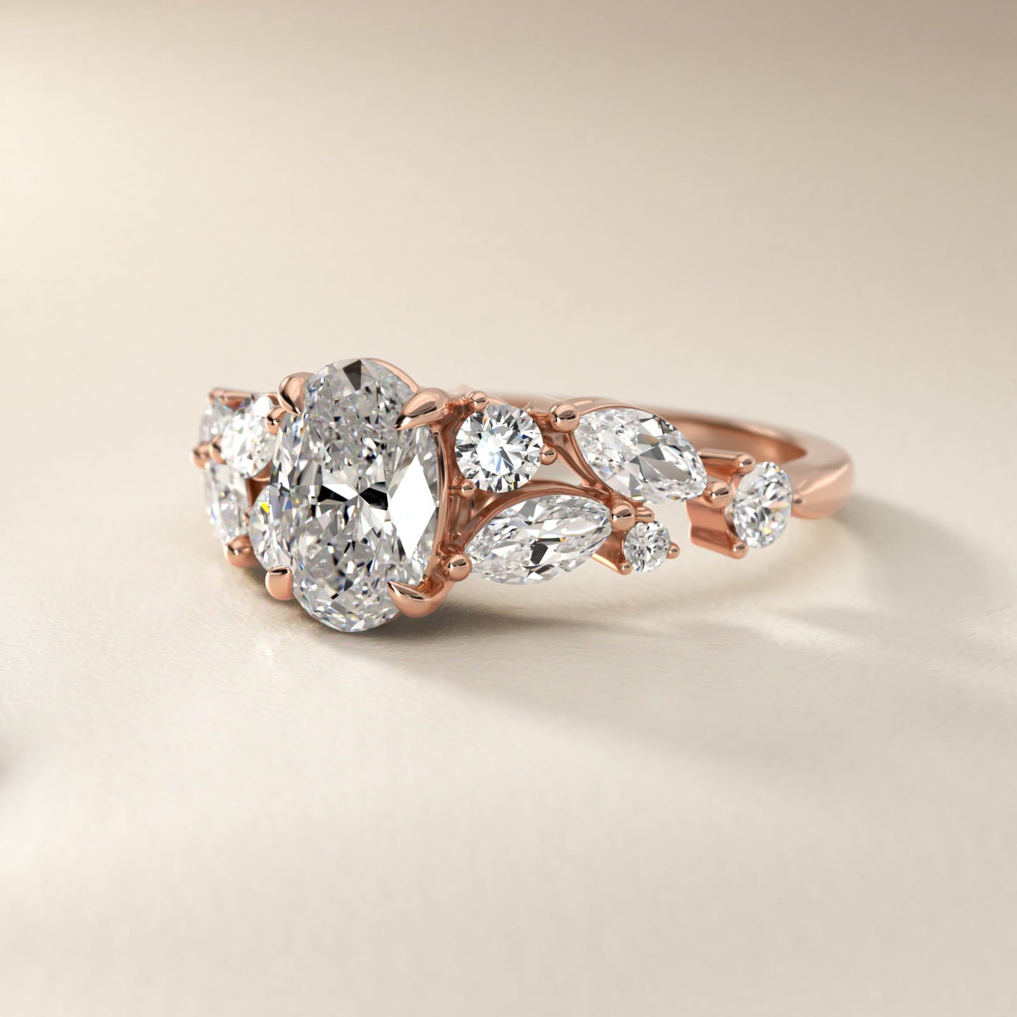 Diamond Nest Side Stone Engagement Ring In 18k Rose Gold By James Allen - Oval Center