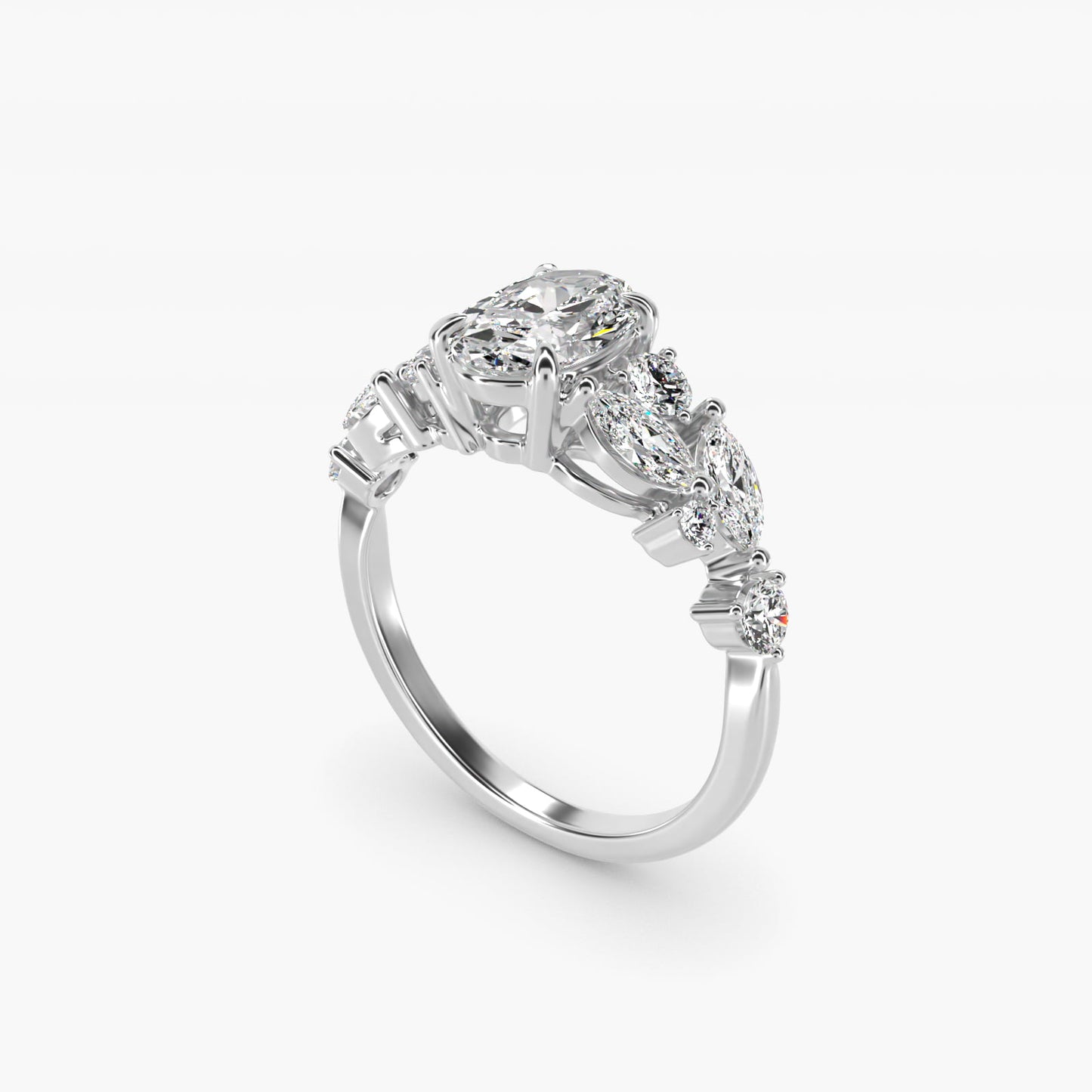 Diamond Nest Side Stone Engagement Ring In 14K White Gold By James Allen - Oval Center