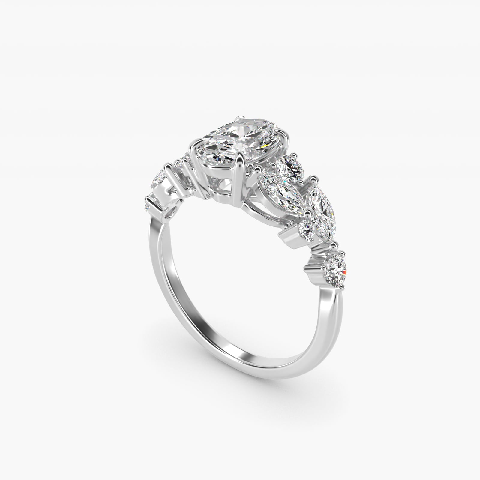 Diamond Nest Side Stone Engagement Ring In 14K White Gold By James Allen - Oval Center