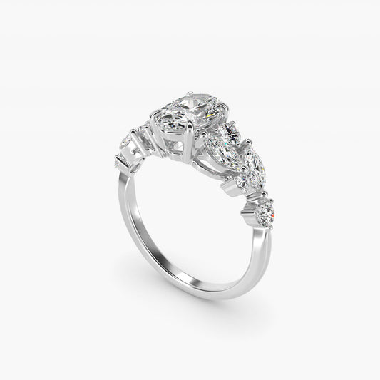 Diamond Nest Side Stone Engagement Ring In 18k White Gold By James Allen - Oval Center