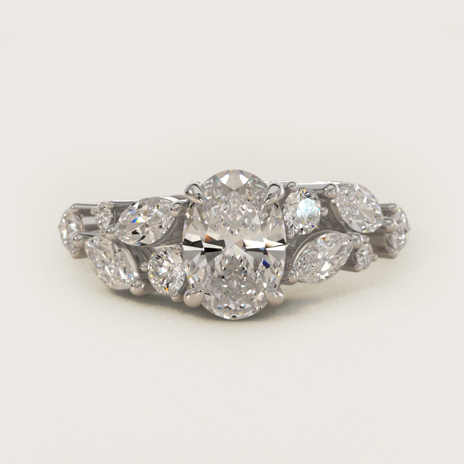 Diamond Nest Side Stone Engagement Ring In 14K White Gold By James Allen - Oval Center