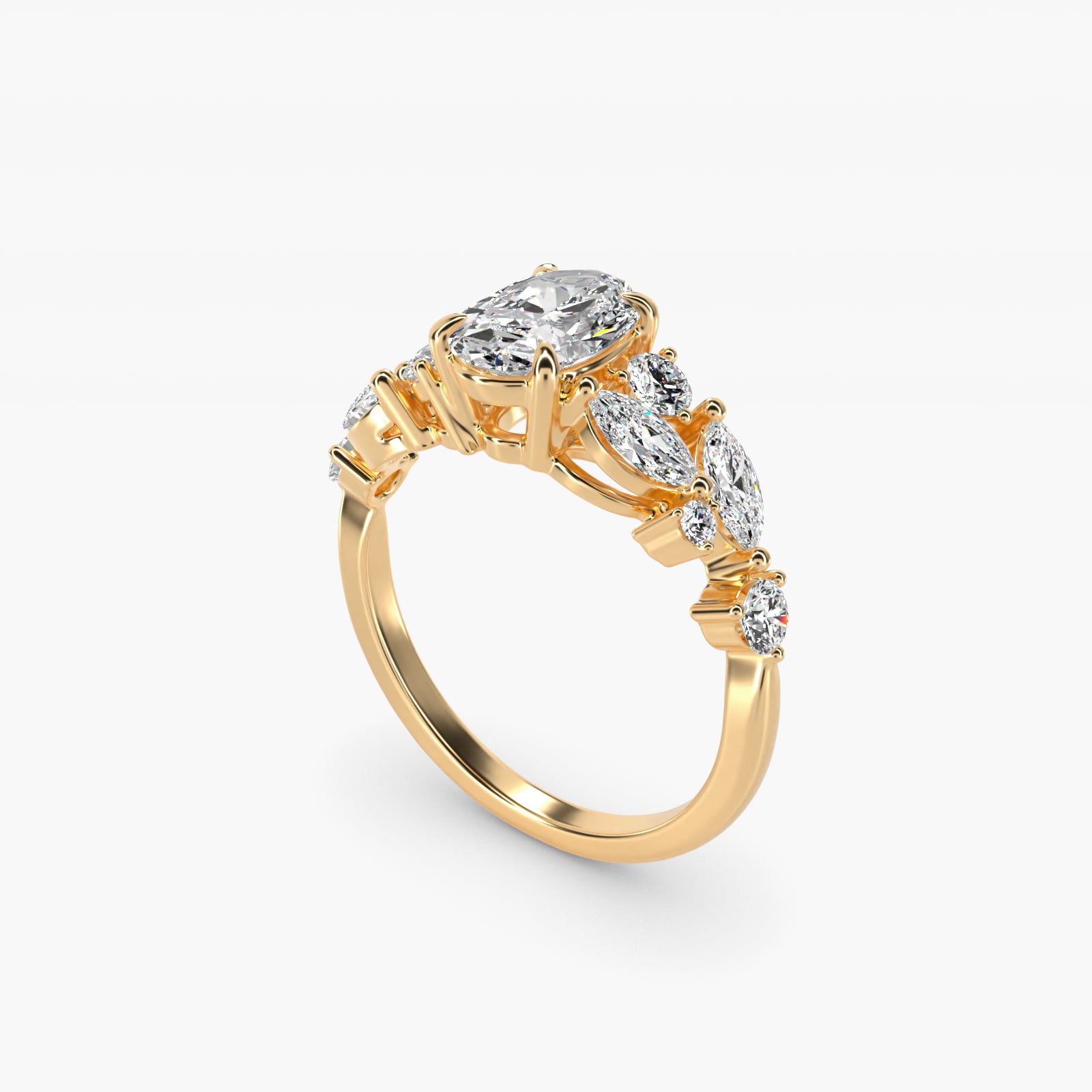 Diamond Nest Side Stone Engagement Ring In 14K Yellow Gold By James Allen - Oval Center