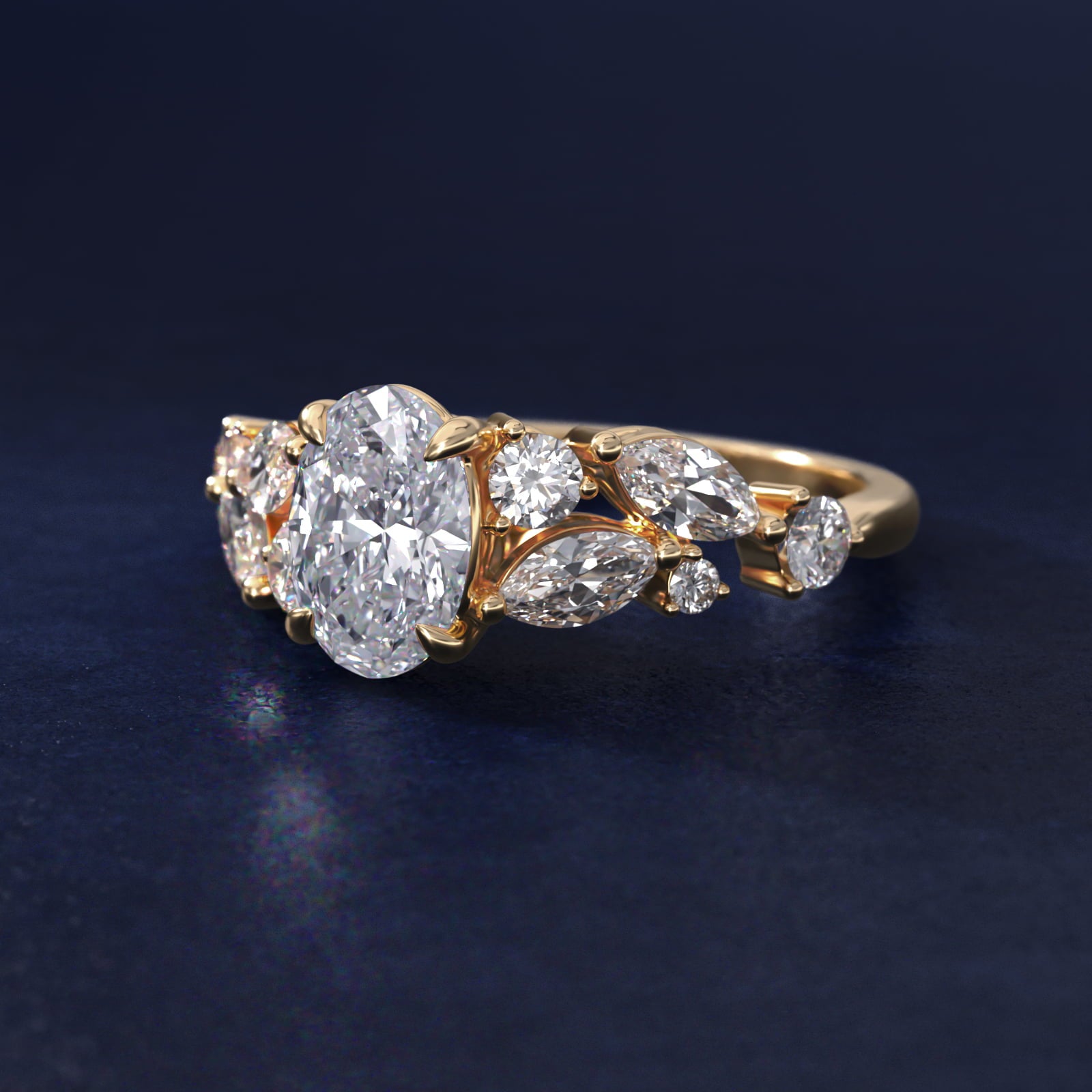 Diamond Nest Side Stone Engagement Ring In 18k Yellow Gold By James Allen - Oval Center