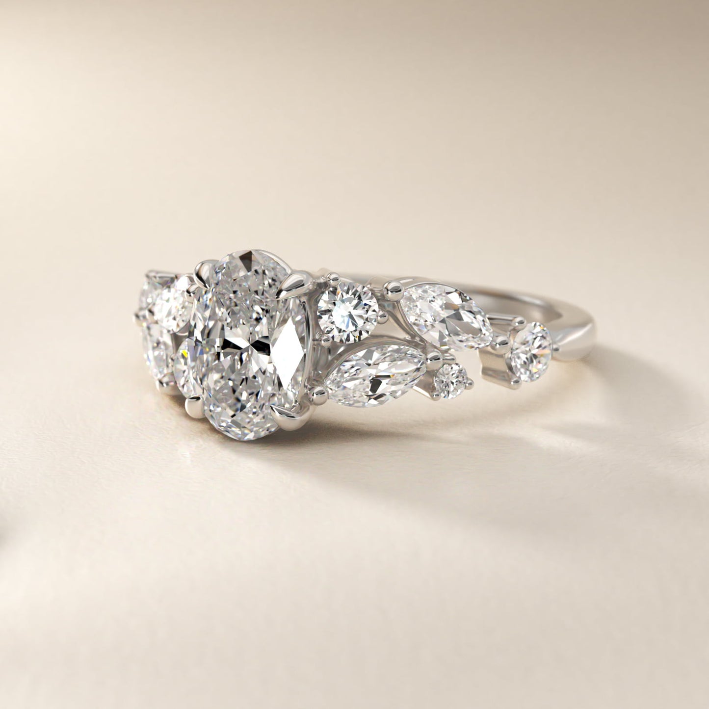 Diamond Nest Side Stone Engagement Ring In Platinum By James Allen - Oval Center