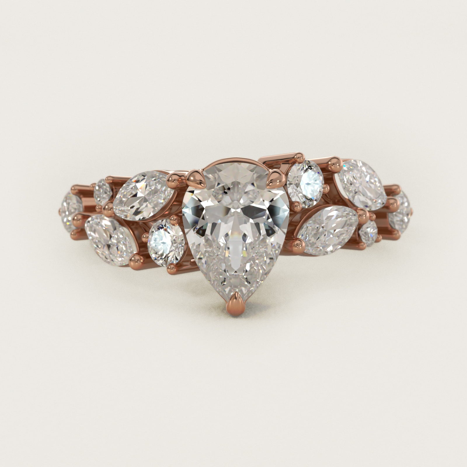 Diamond Nest Side Stone Engagement Ring In 14K Rose Gold By James Allen - Pear Center