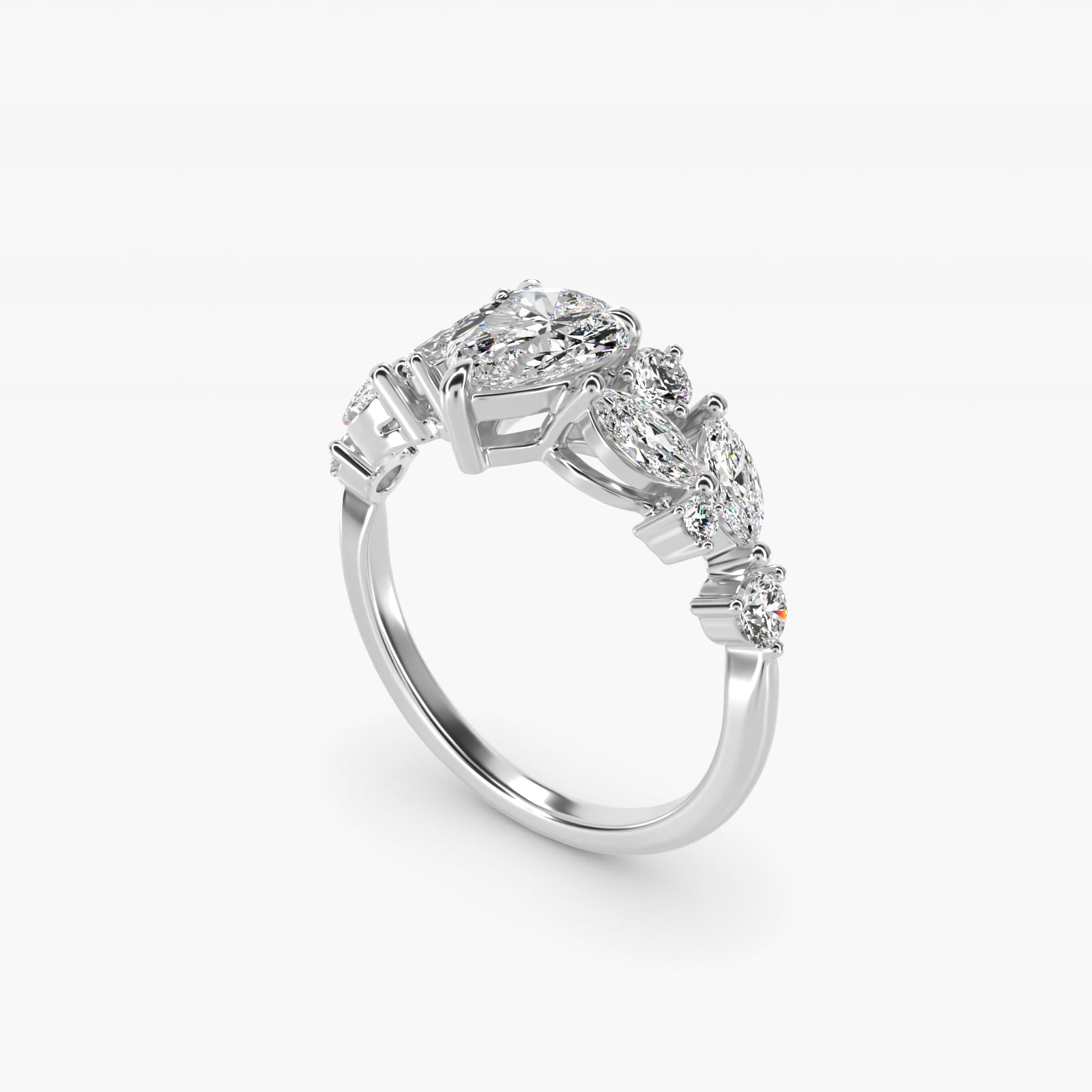 Diamond Nest Side Stone Engagement Ring In 18k White Gold By James Allen - Pear Center