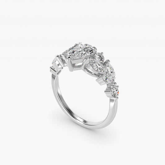 Diamond Nest Side Stone Engagement Ring In 18k White Gold By James Allen - Pear Center