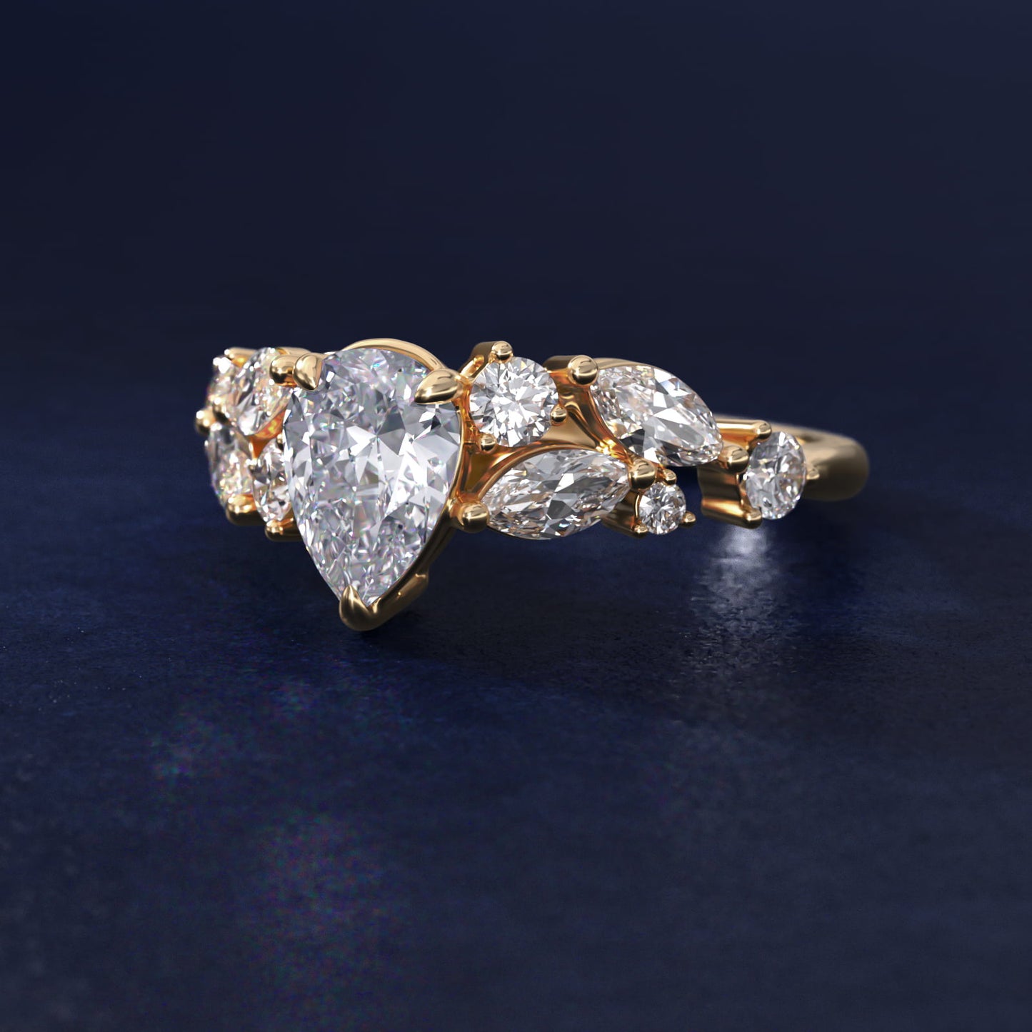 Diamond Nest Side Stone Engagement Ring In 18k Yellow Gold By James Allen - Pear Center