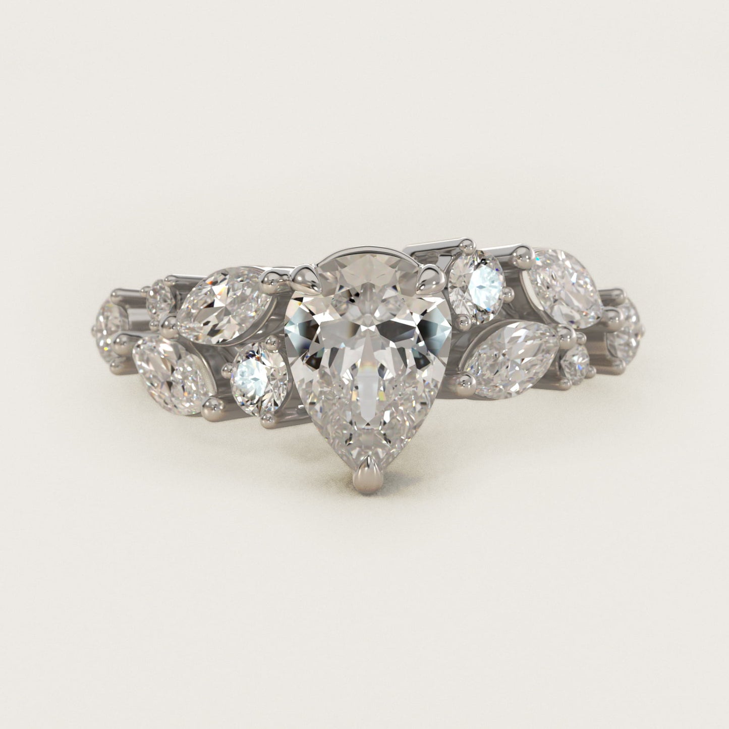 Diamond Nest Side Stone Engagement Ring In Platinum By James Allen - Pear Center