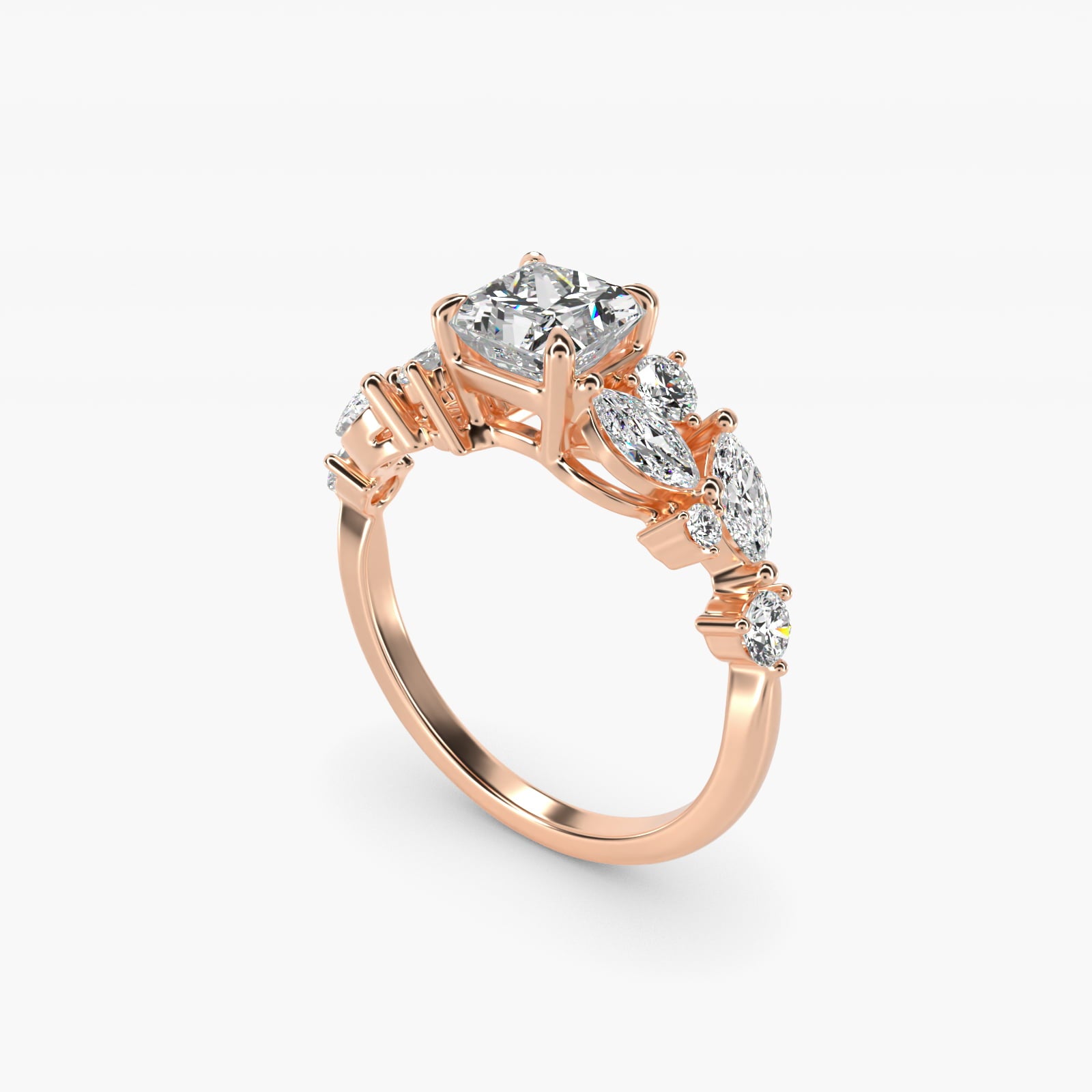Diamond Nest Side Stone Engagement Ring In 18k Rose Gold By James Allen - Princess Center