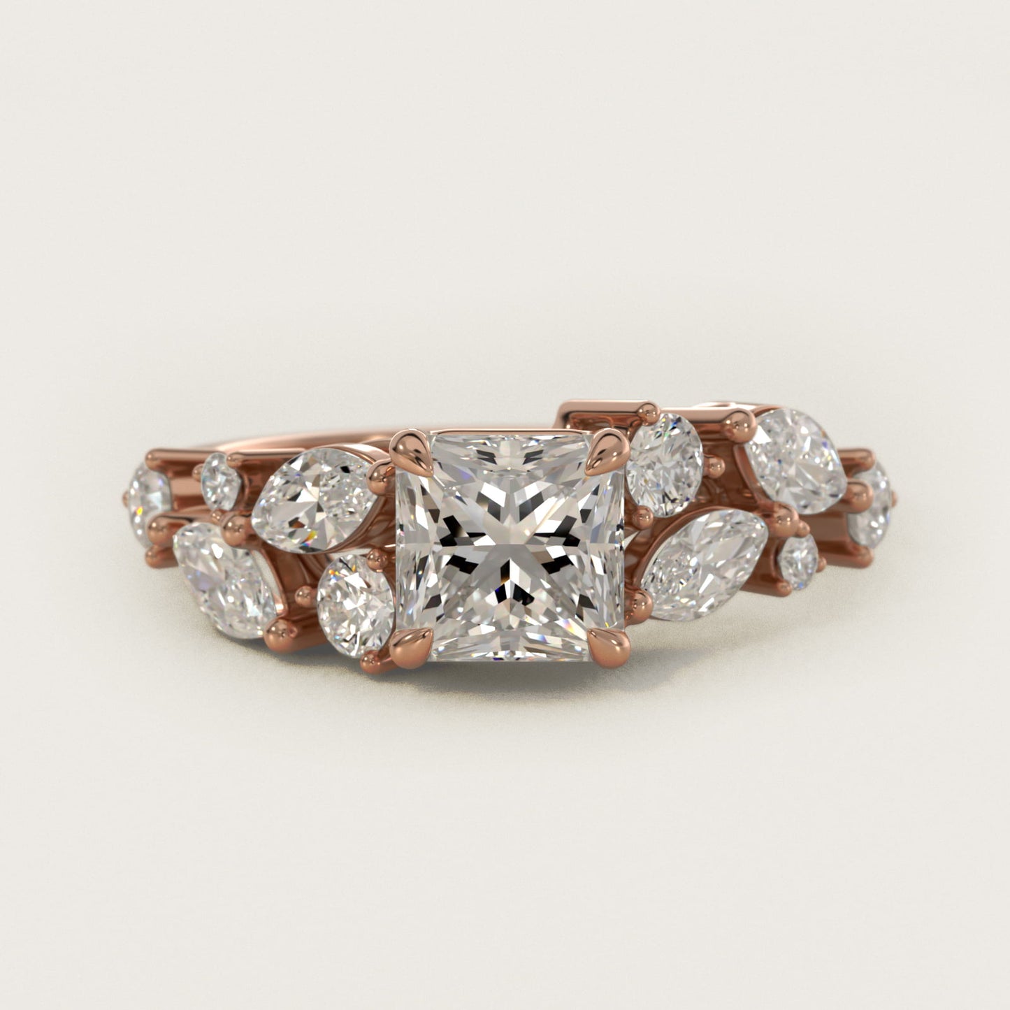 Diamond Nest Side Stone Engagement Ring In 14K Rose Gold By James Allen - Princess Center