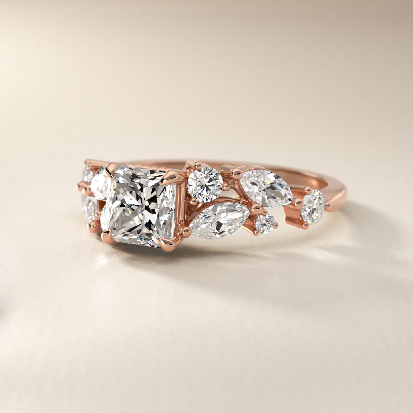 Diamond Nest Side Stone Engagement Ring In 18k Rose Gold By James Allen - Princess Center