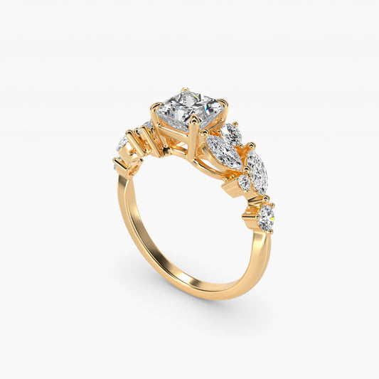 Diamond Nest Side Stone Engagement Ring In 14K Yellow Gold By James Allen - Princess Center