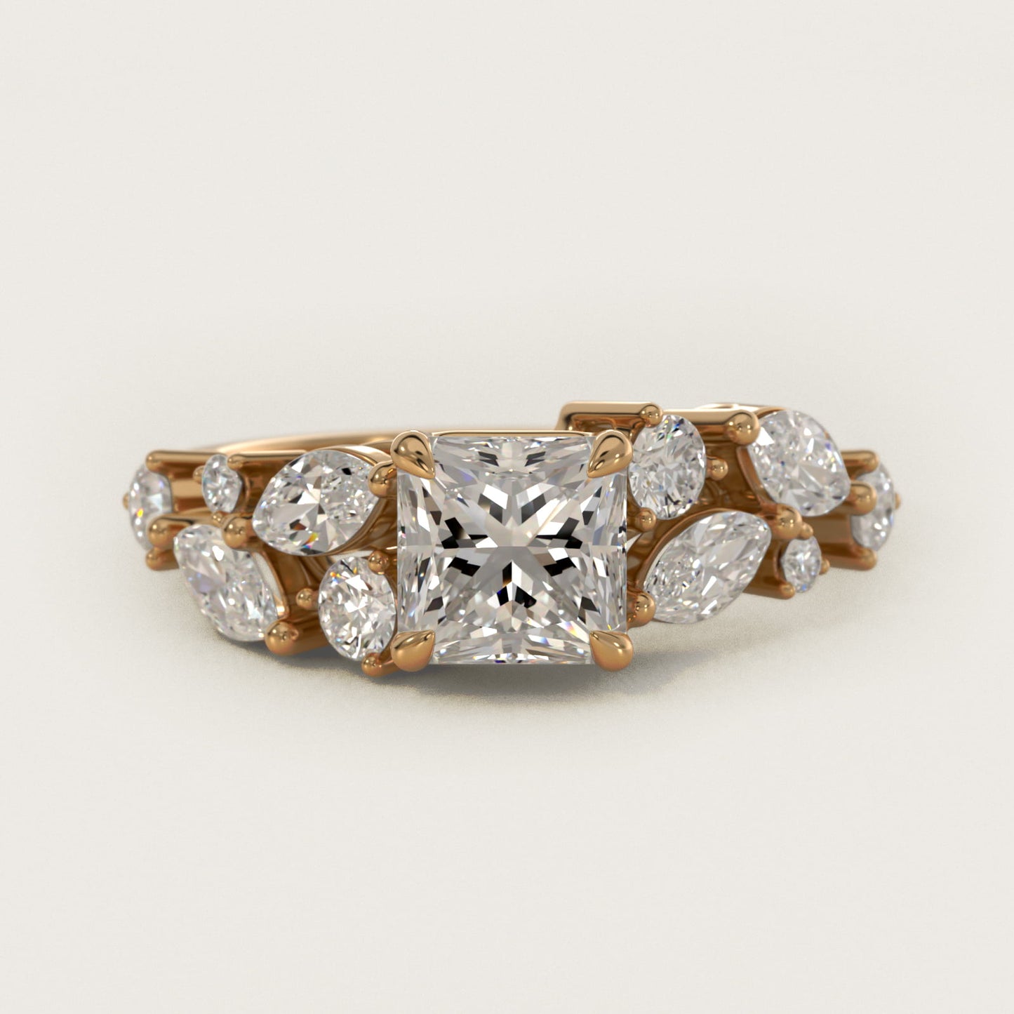 Diamond Nest Side Stone Engagement Ring In 14K Yellow Gold By James Allen - Princess Center