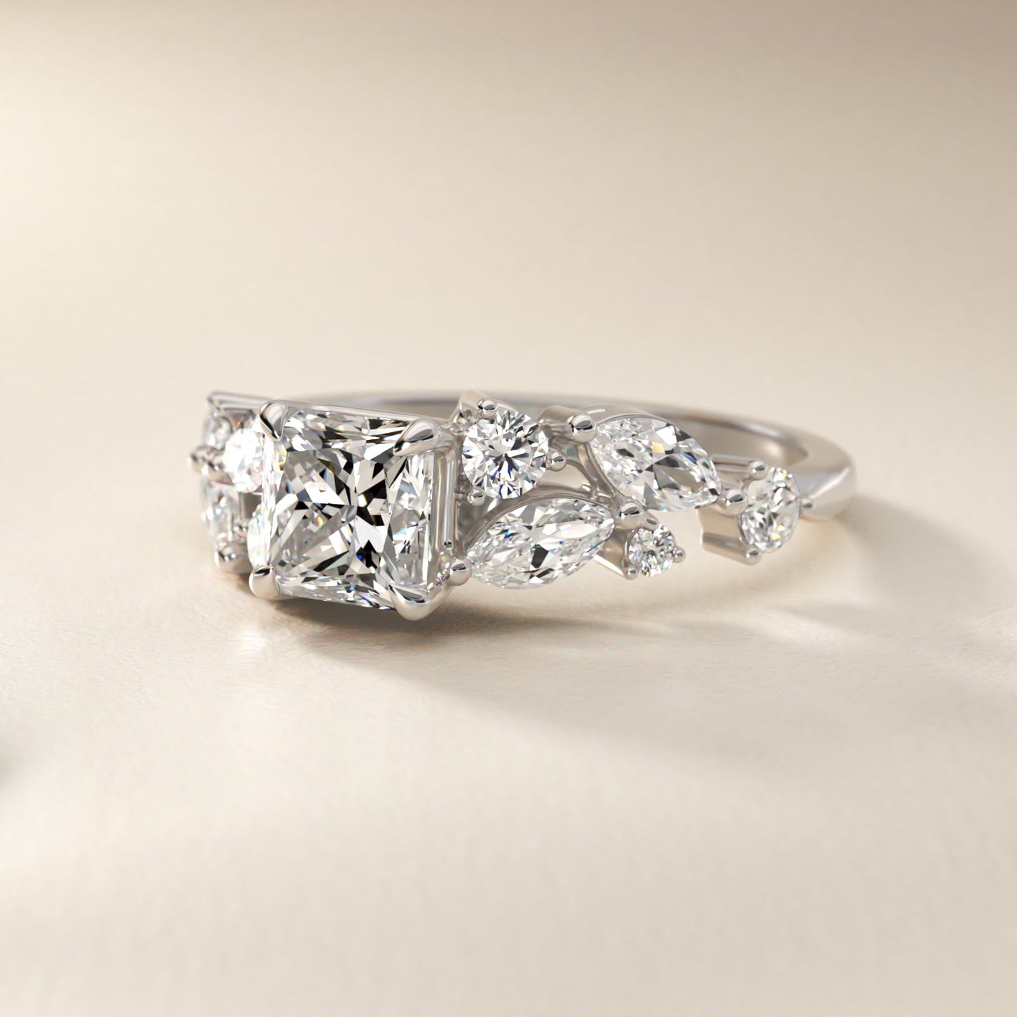 Diamond Nest Side Stone Engagement Ring In Platinum By James Allen - Princess Center