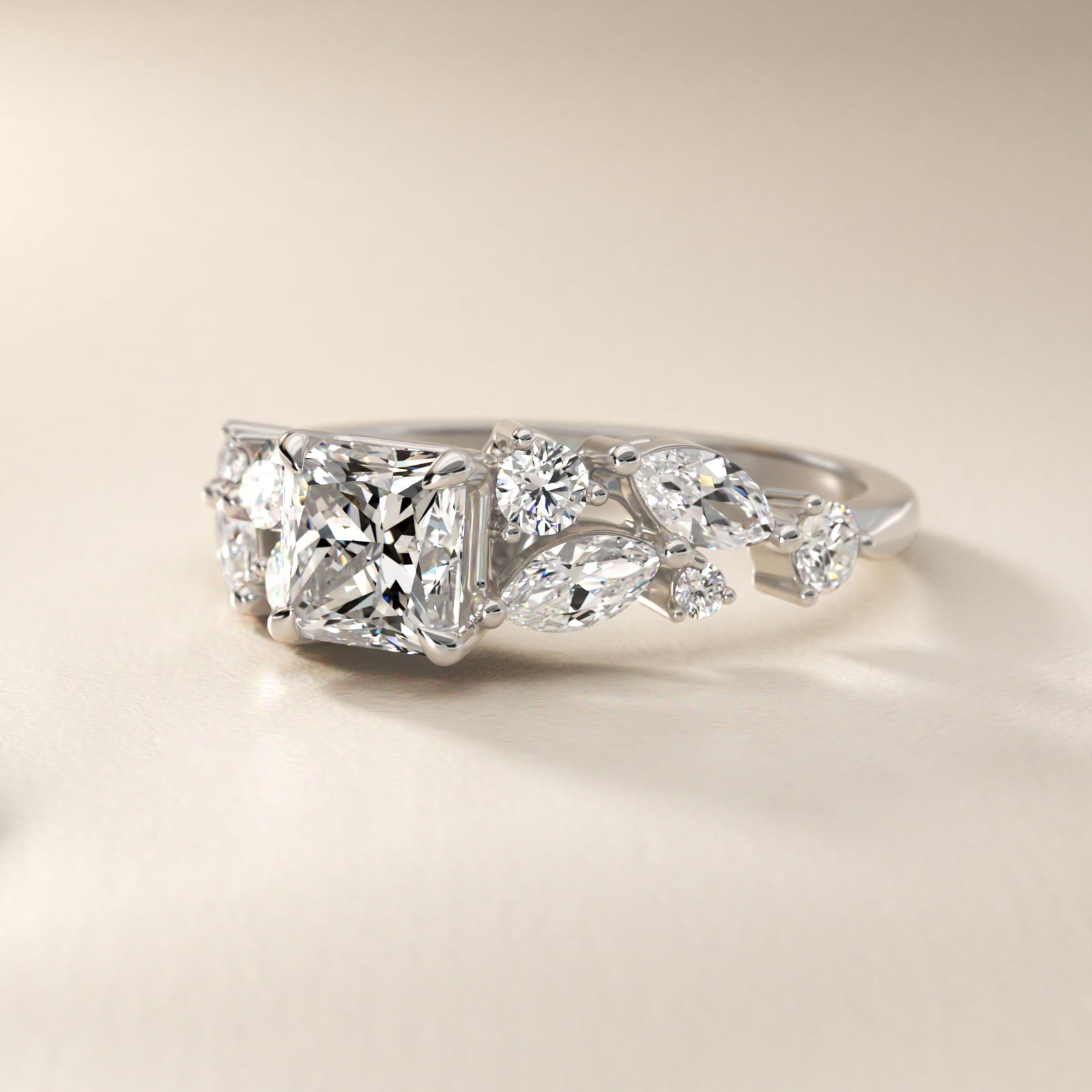 Diamond Nest Side Stone Engagement Ring In Platinum By James Allen - Princess Center