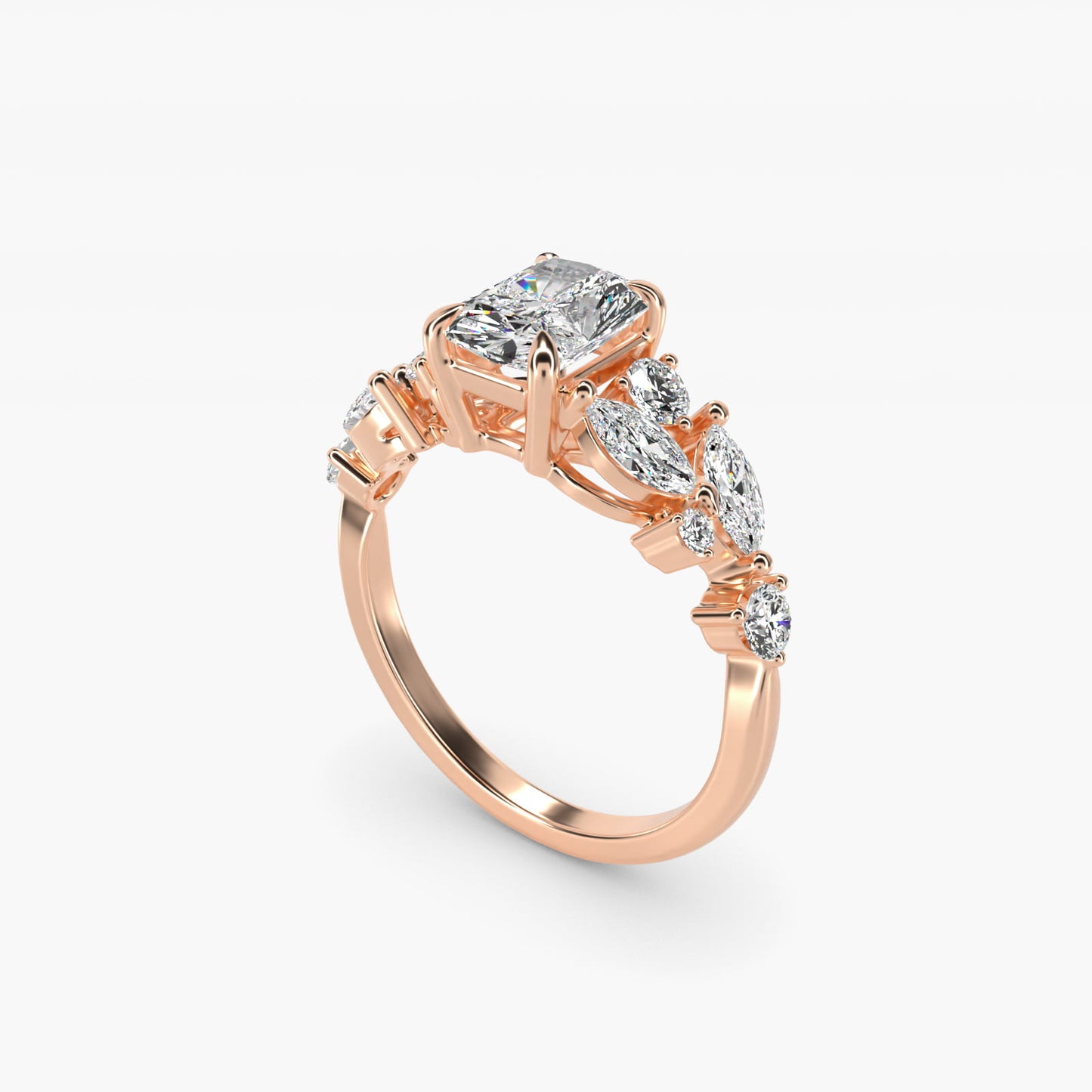 Diamond Nest Side Stone Engagement Ring In 14K Rose Gold By James Allen - Radiant Center