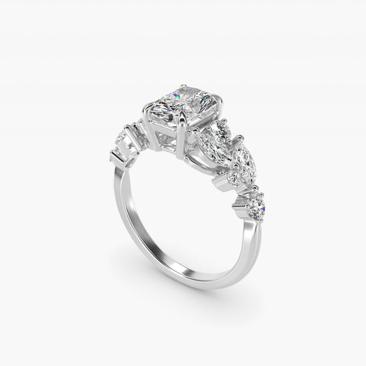 Diamond Nest Side Stone Engagement Ring In 14K White Gold By James Allen - Radiant Center