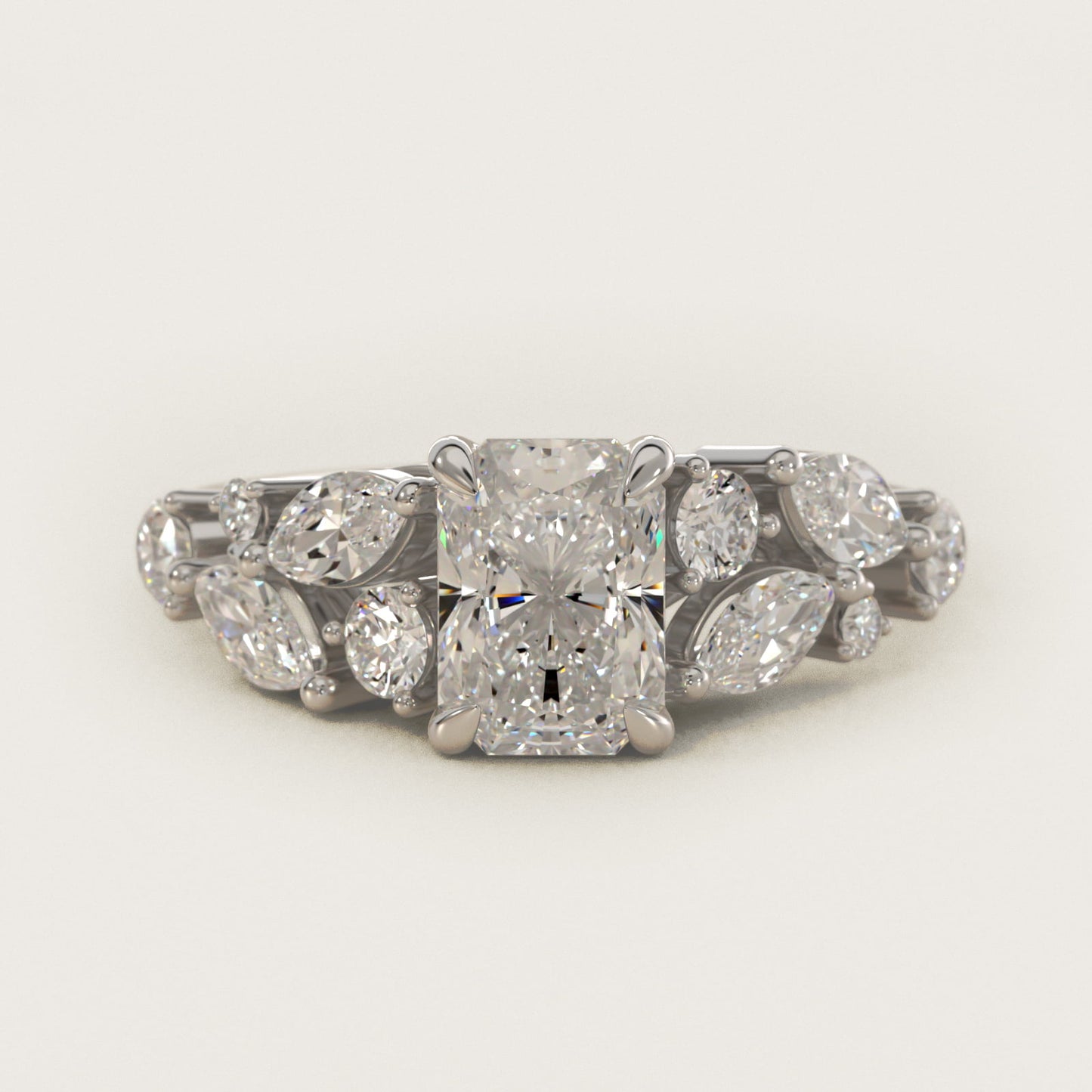 Diamond Nest Side Stone Engagement Ring In 14K White Gold By James Allen - Radiant Center
