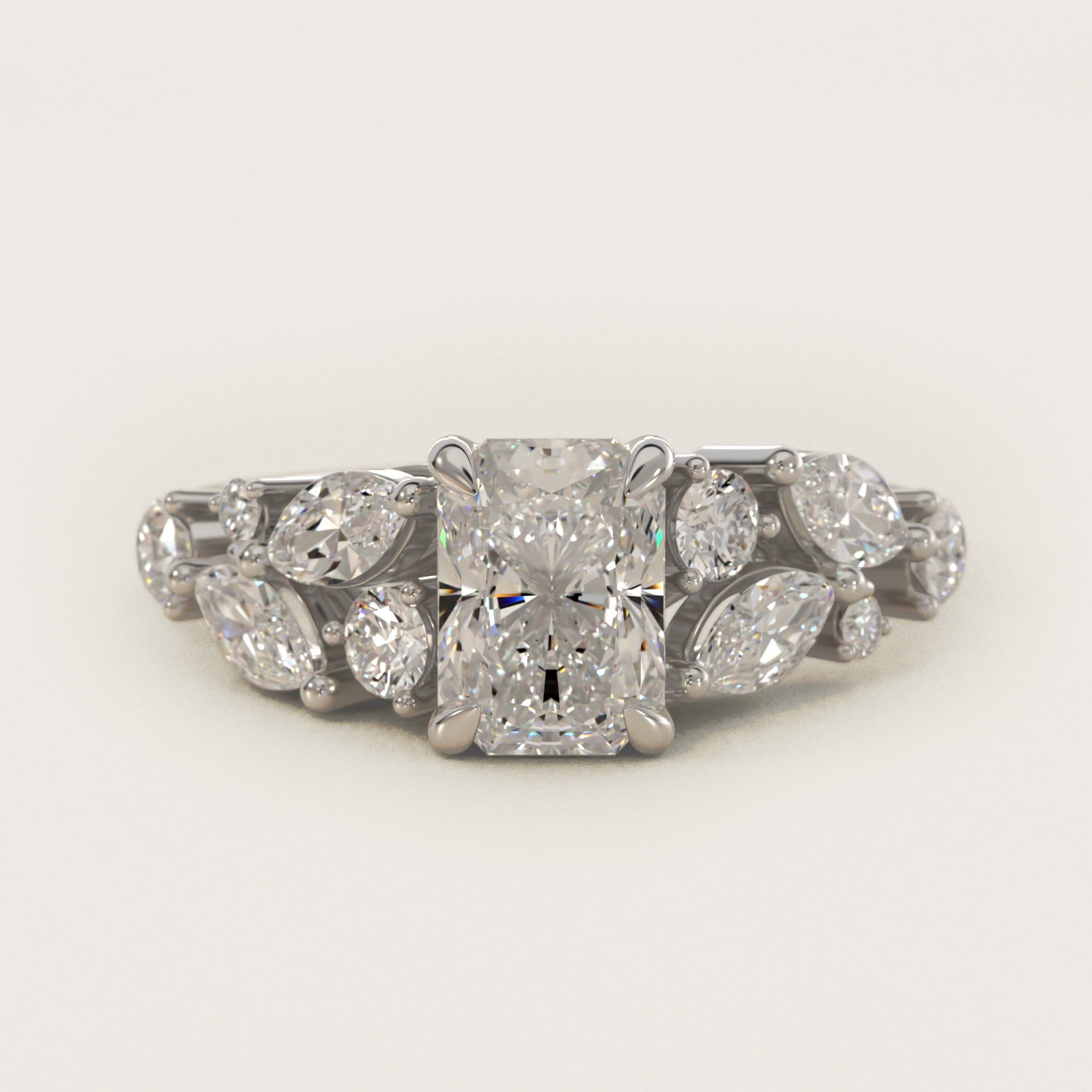 Diamond Nest Side Stone Engagement Ring In 18k White Gold By James Allen - Radiant Center
