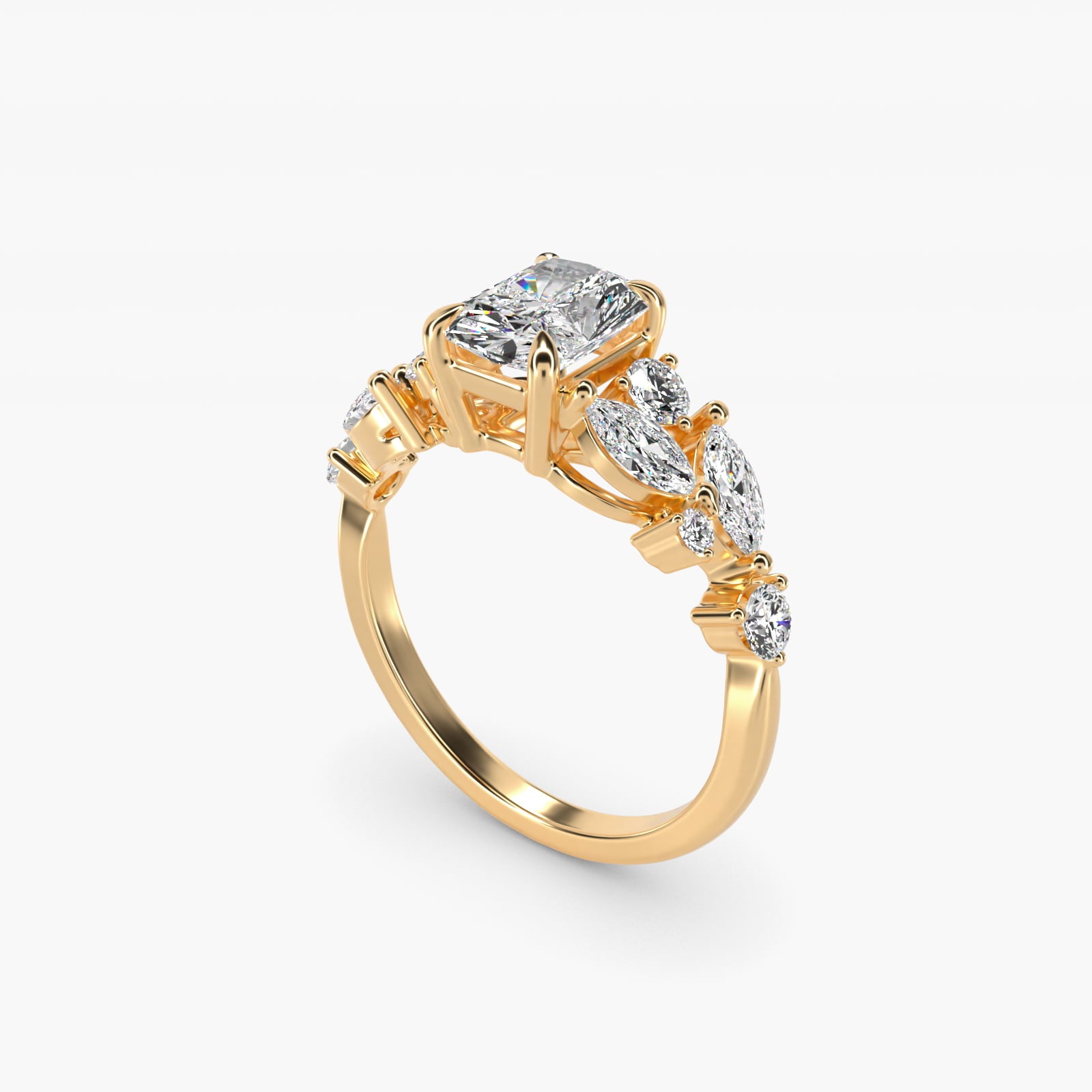 Diamond Nest Side Stone Engagement Ring In 14K Yellow Gold By James Allen - Radiant Center