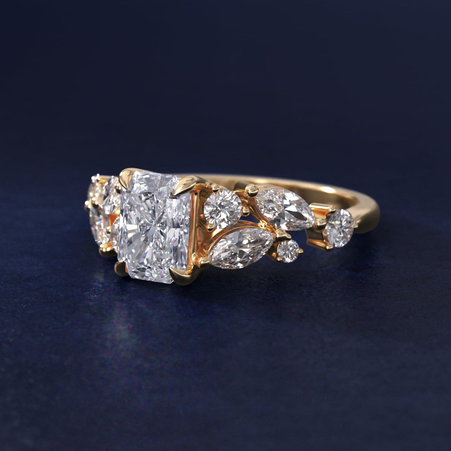 Diamond Nest Side Stone Engagement Ring In 18k Yellow Gold By James Allen - Radiant Center