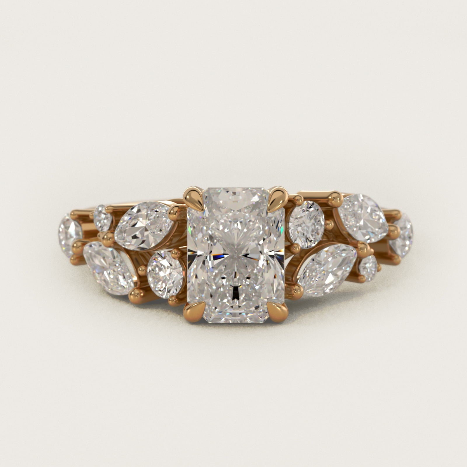 Diamond Nest Side Stone Engagement Ring In 14K Yellow Gold By James Allen - Radiant Center