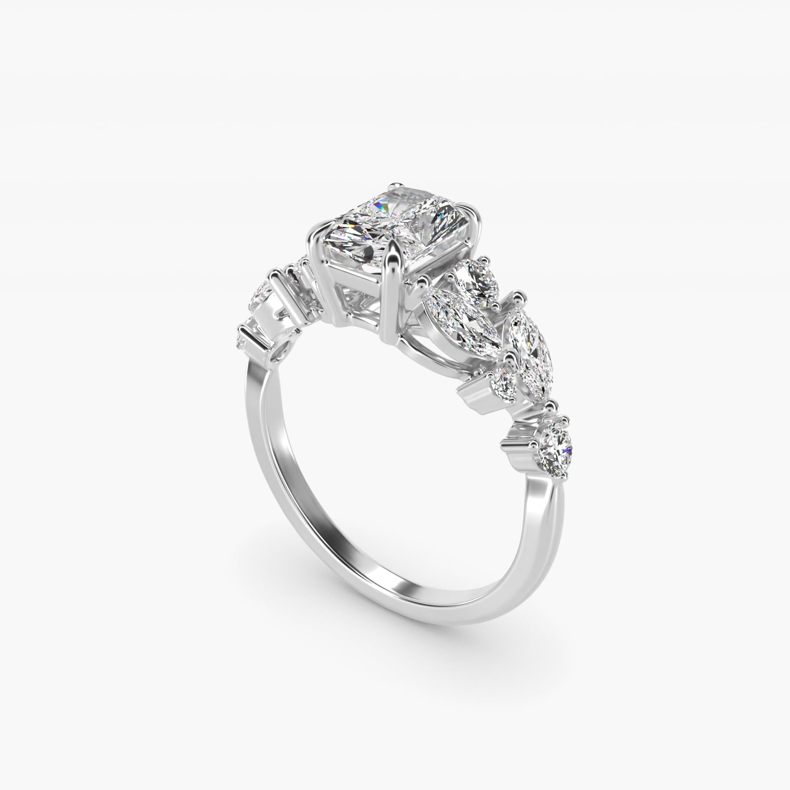 Diamond Nest Side Stone Engagement Ring In Platinum By James Allen - Radiant Center