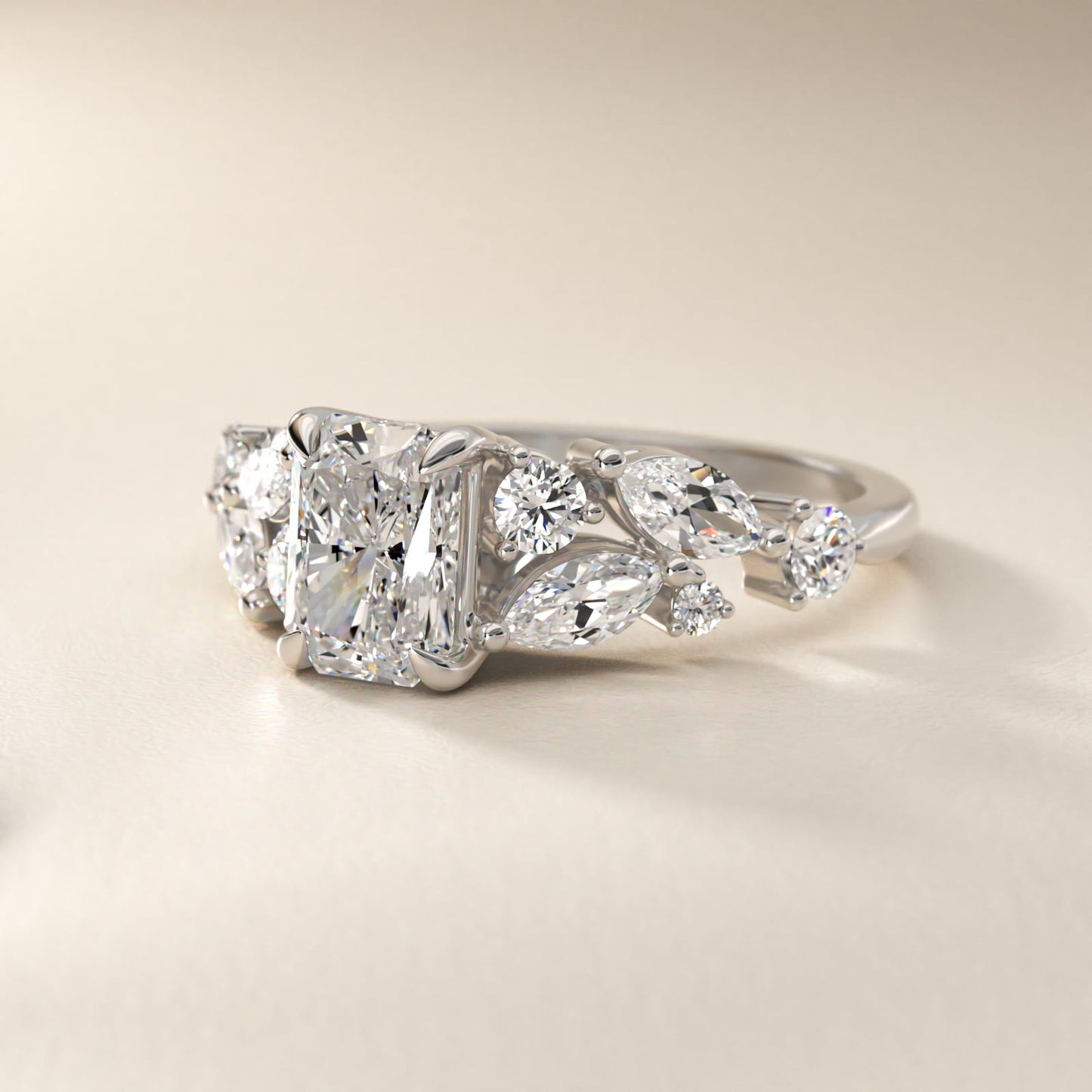 Diamond Nest Side Stone Engagement Ring In Platinum By James Allen - Radiant Center