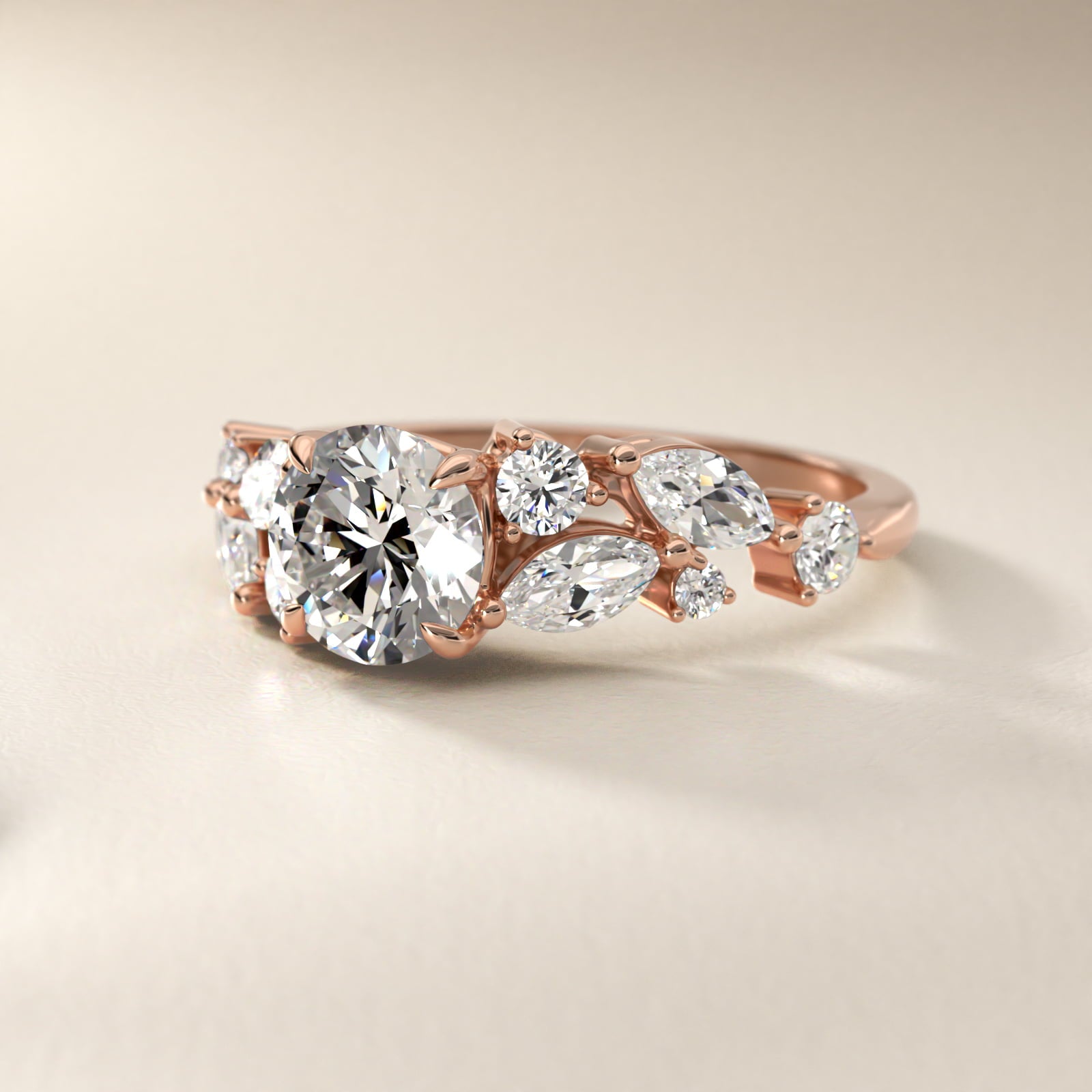 Diamond Nest Side Stone Engagement Ring In 18k Rose Gold By James Allen - Round Center