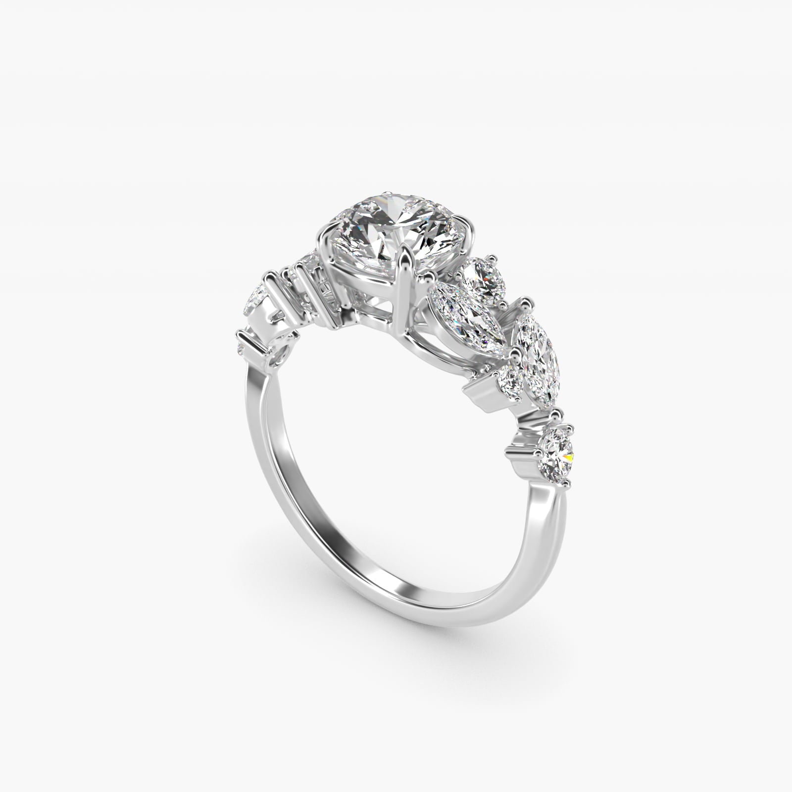 Diamond Nest Side Stone Engagement Ring In 18k White Gold By James Allen - Round Center