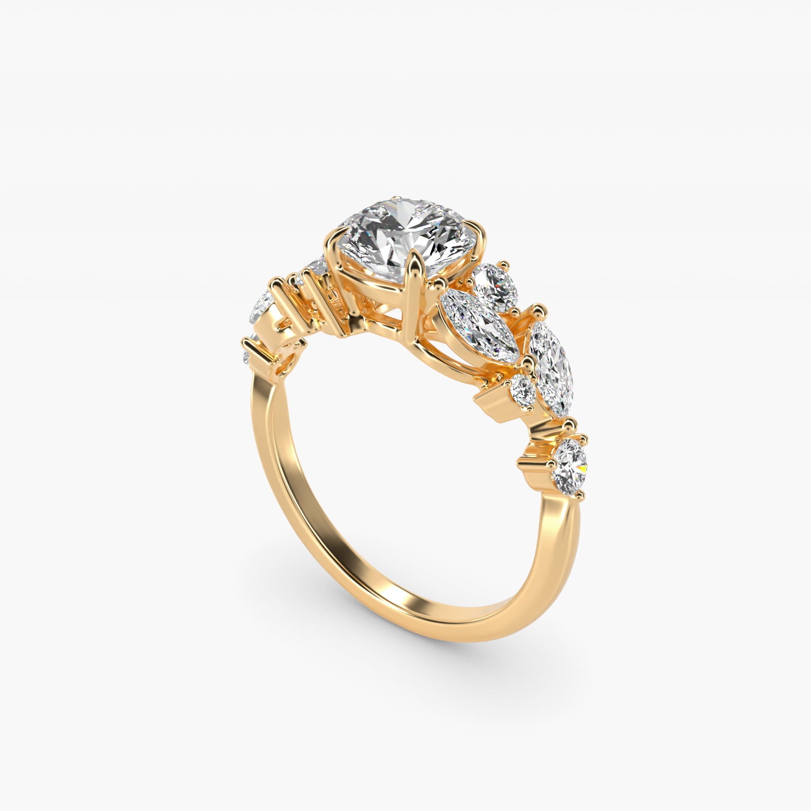 Diamond Nest Side Stone Engagement Ring In 14K Yellow Gold By James Allen - Round Center