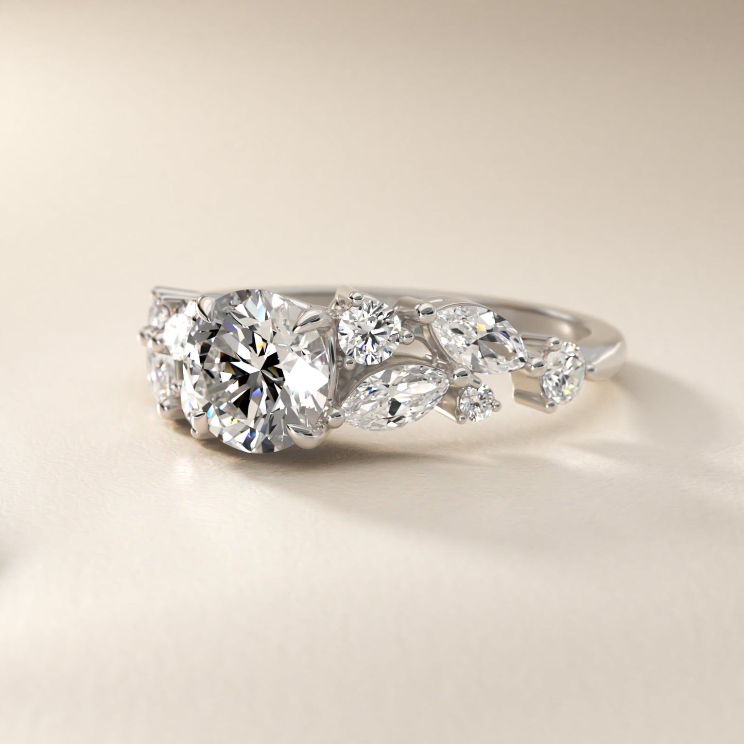 Diamond Nest Side Stone Engagement Ring In Platinum By James Allen - Round Center