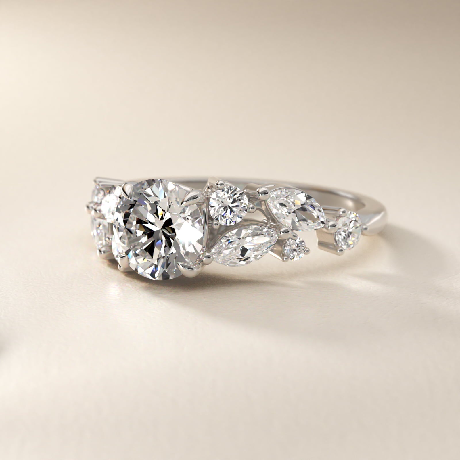 Diamond Nest Side Stone Engagement Ring In Platinum By James Allen - Round Center