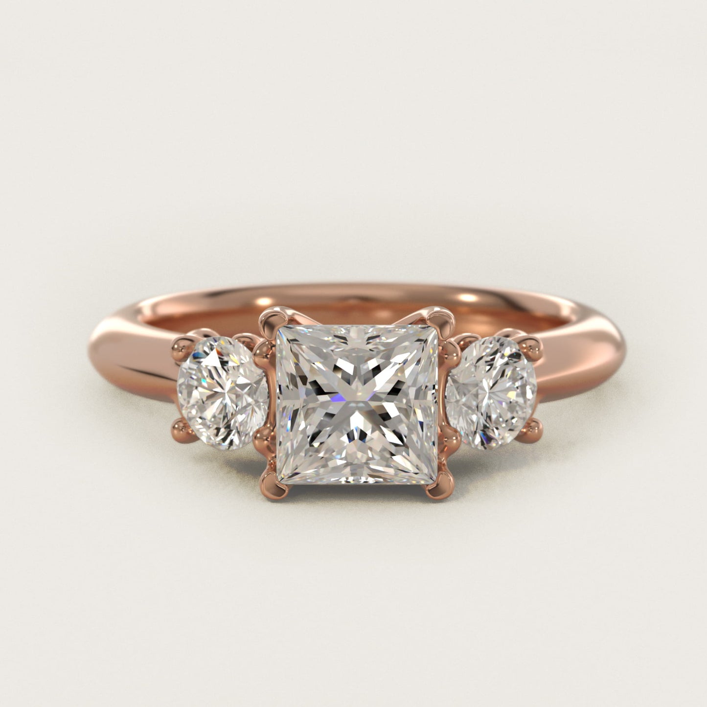 Diamond Three Stone Engagement Ring With Scroll Undergallery In 18k Rose Gold By James Allen - Princess Center
